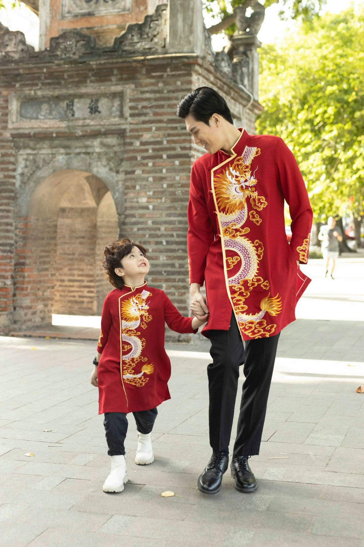 Ao Dai Men| RED Dragon embroidery ao dai for men tapta(No pants included) Lunar New Year | Vietnamese traditional   ADN01