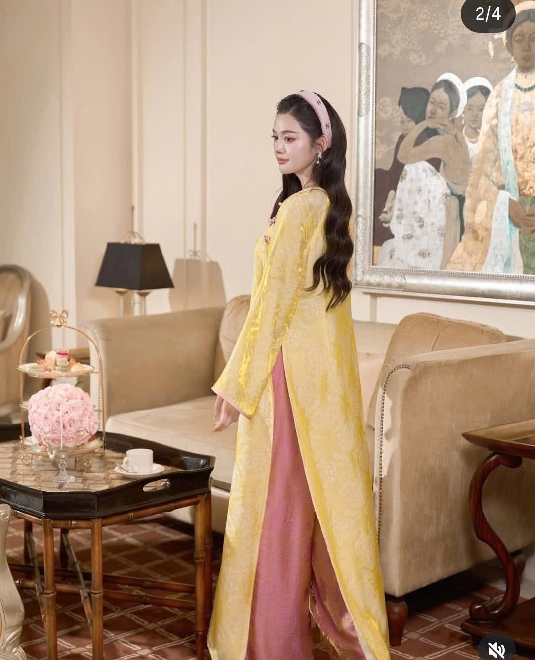 Gấm Yellow Ao Dài Cách Tân B41