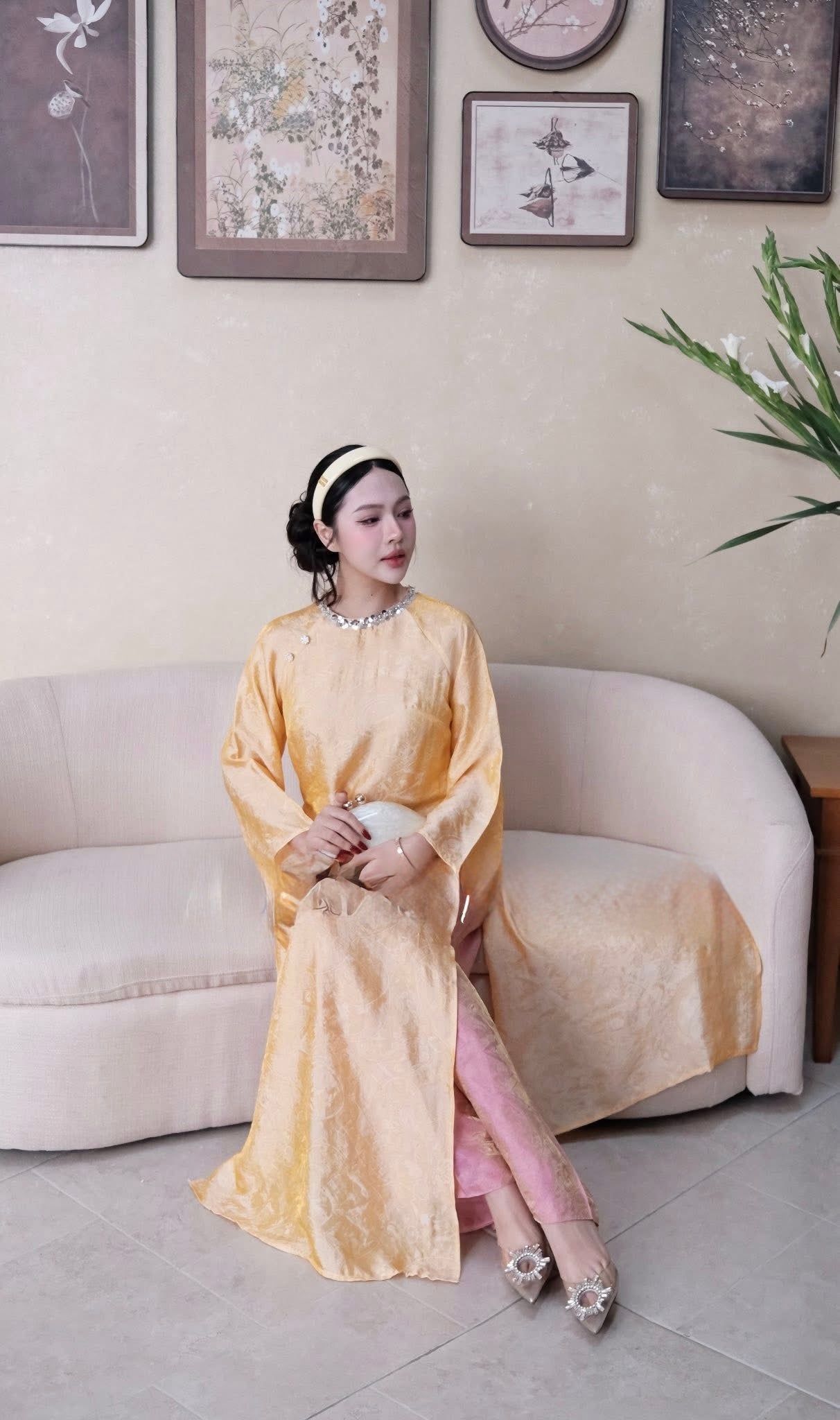 Gấm Tencel Yellow with gam pants C2 ( S-2XL)