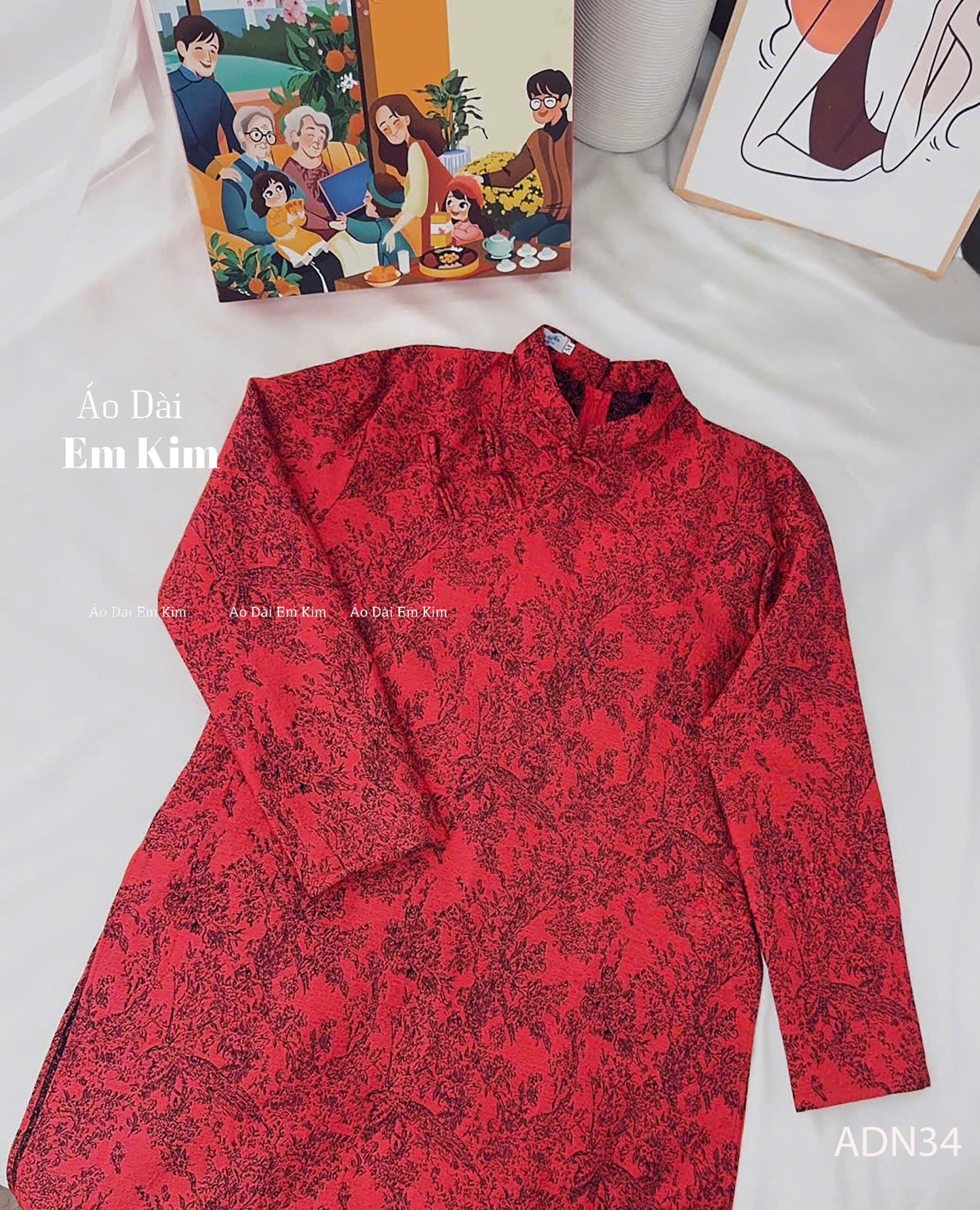 Dark Red & Beige Japanese Ao Dai Men|  Embroidery Ao Dai for mens(No pants included) |Lunar New Year | Vietnamese traditional ADN36