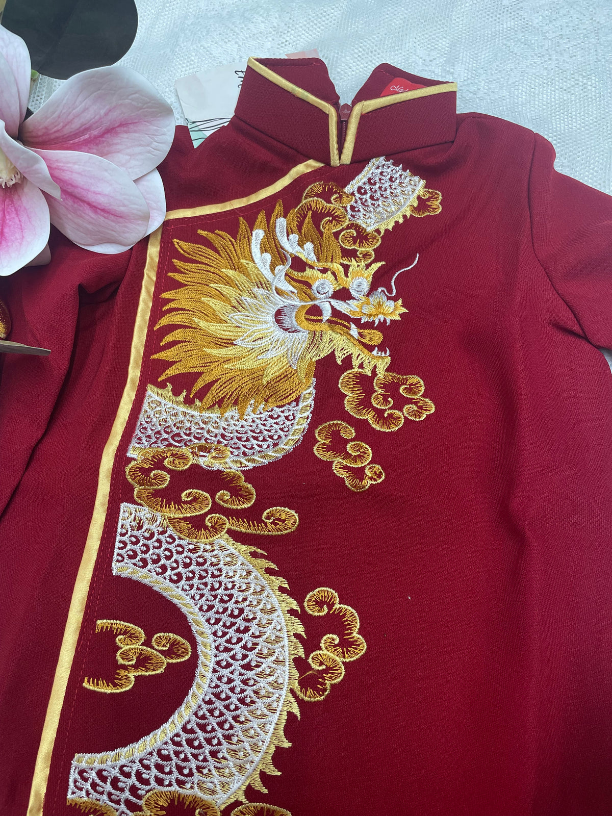 Ao Dai Men| RED Dragon embroidery ao dai for men tapta(No pants included) Lunar New Year | Vietnamese traditional   ADN01