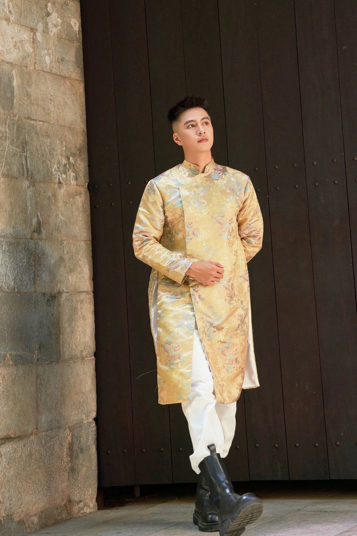 Ao Dai Men|Blue Dragon embroidery ao dai for men tapta(No pants included) Lunar New Year | Vietnamese traditional   ADN26