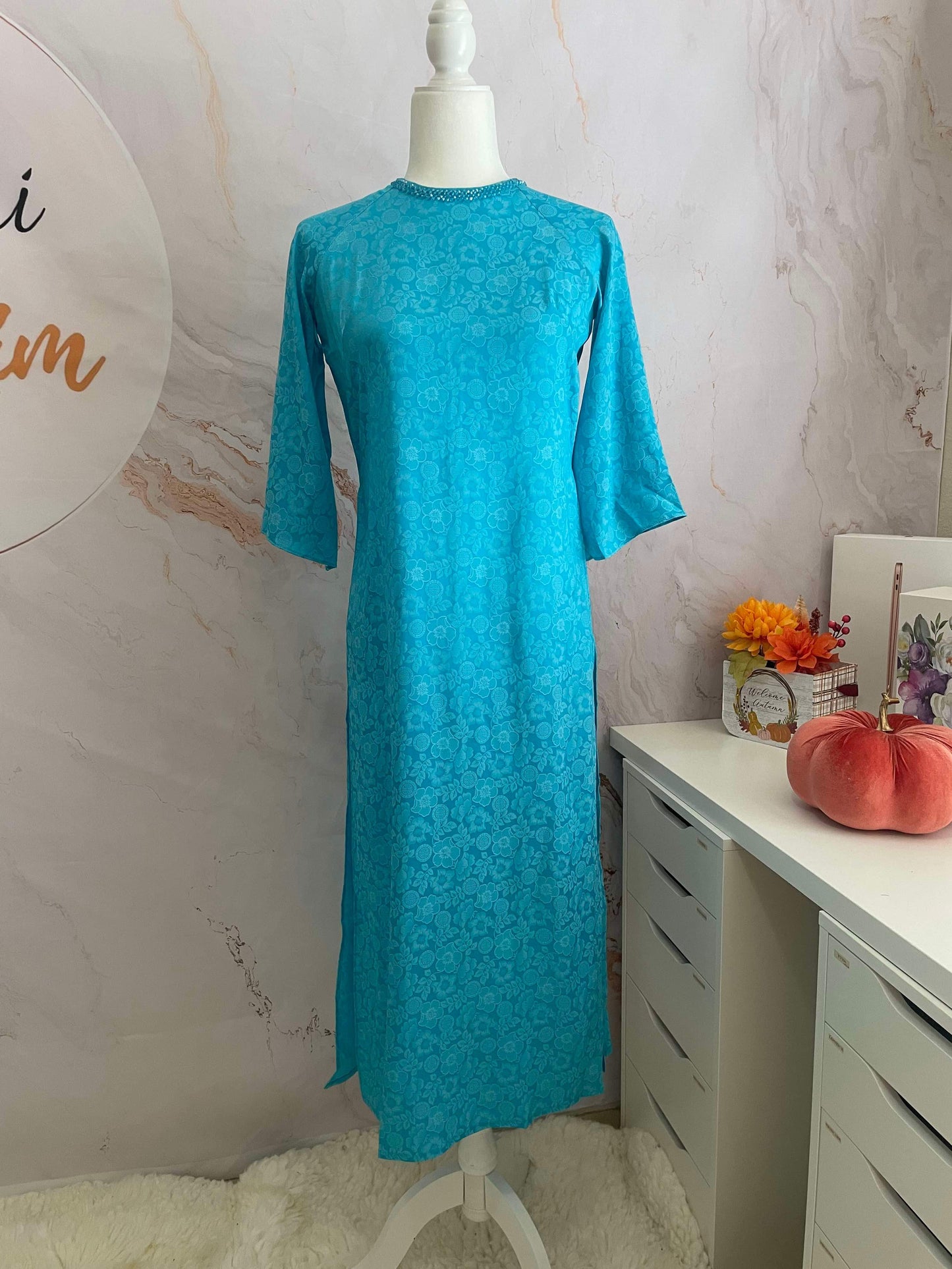 Blue gấm with neck design|M23