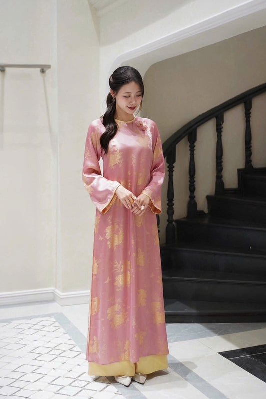Gấm Pink form xuông Ao Dài Cách Tân B52