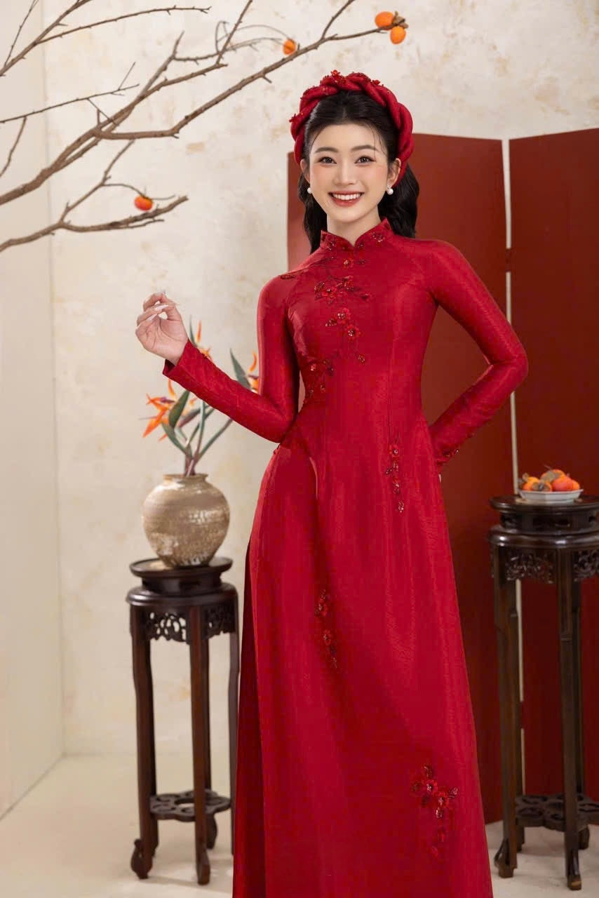 Ready to ship  - Bridal Ao Dai Red And White BL01