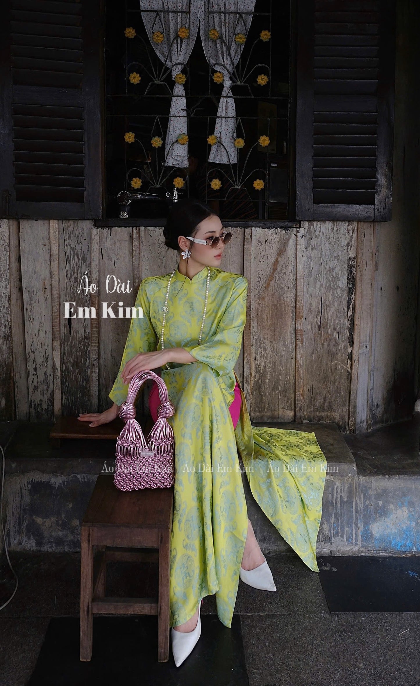 Vàng Gấm Ao Dai| Pre-made Vietnamese Dress for Lunar New Year Ao Dai Viet Nam|Ao Dai Cach Tan with Pants Q15