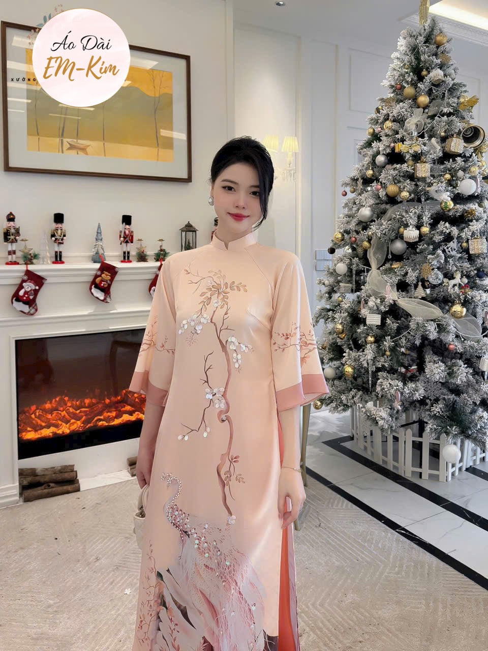 Blush  Pink 3D flowers Ao dai sets  with pants |H4