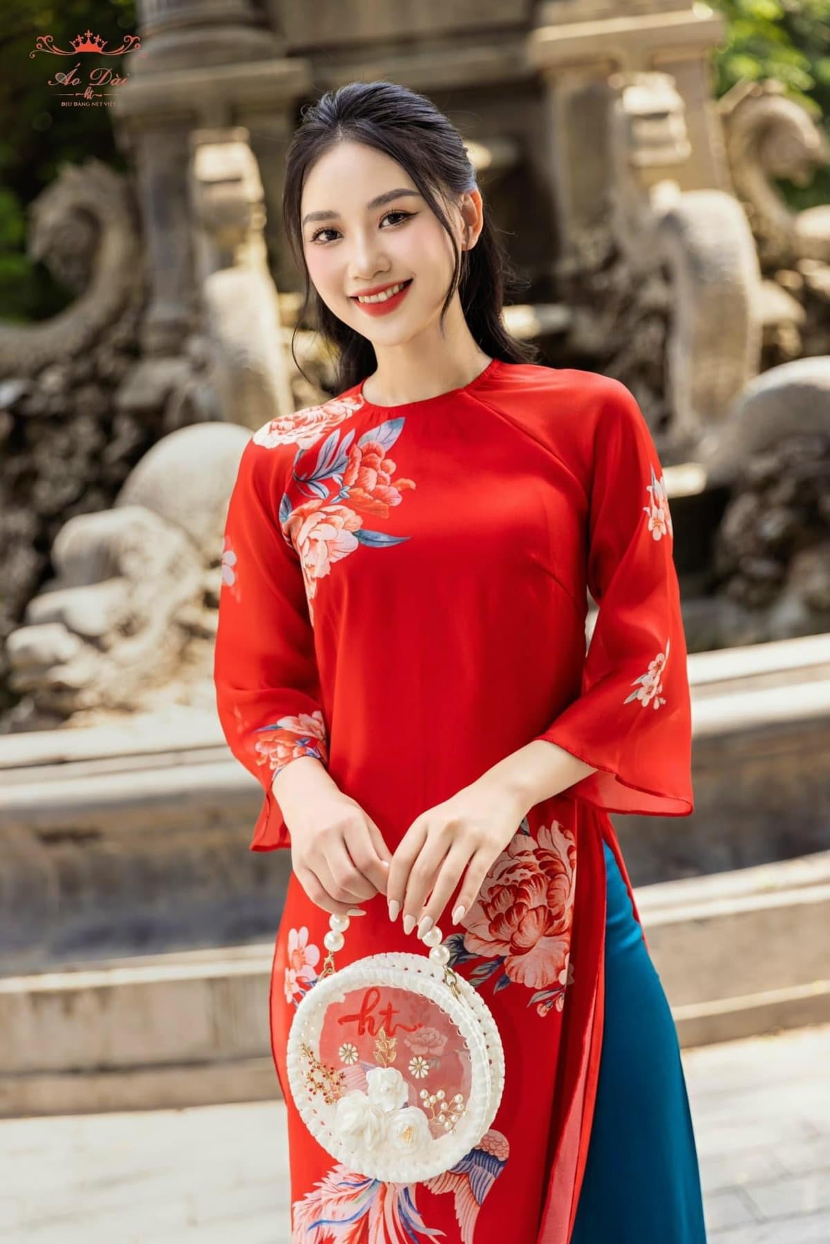 Mommy and Daughter silk print Ao Dai MB24