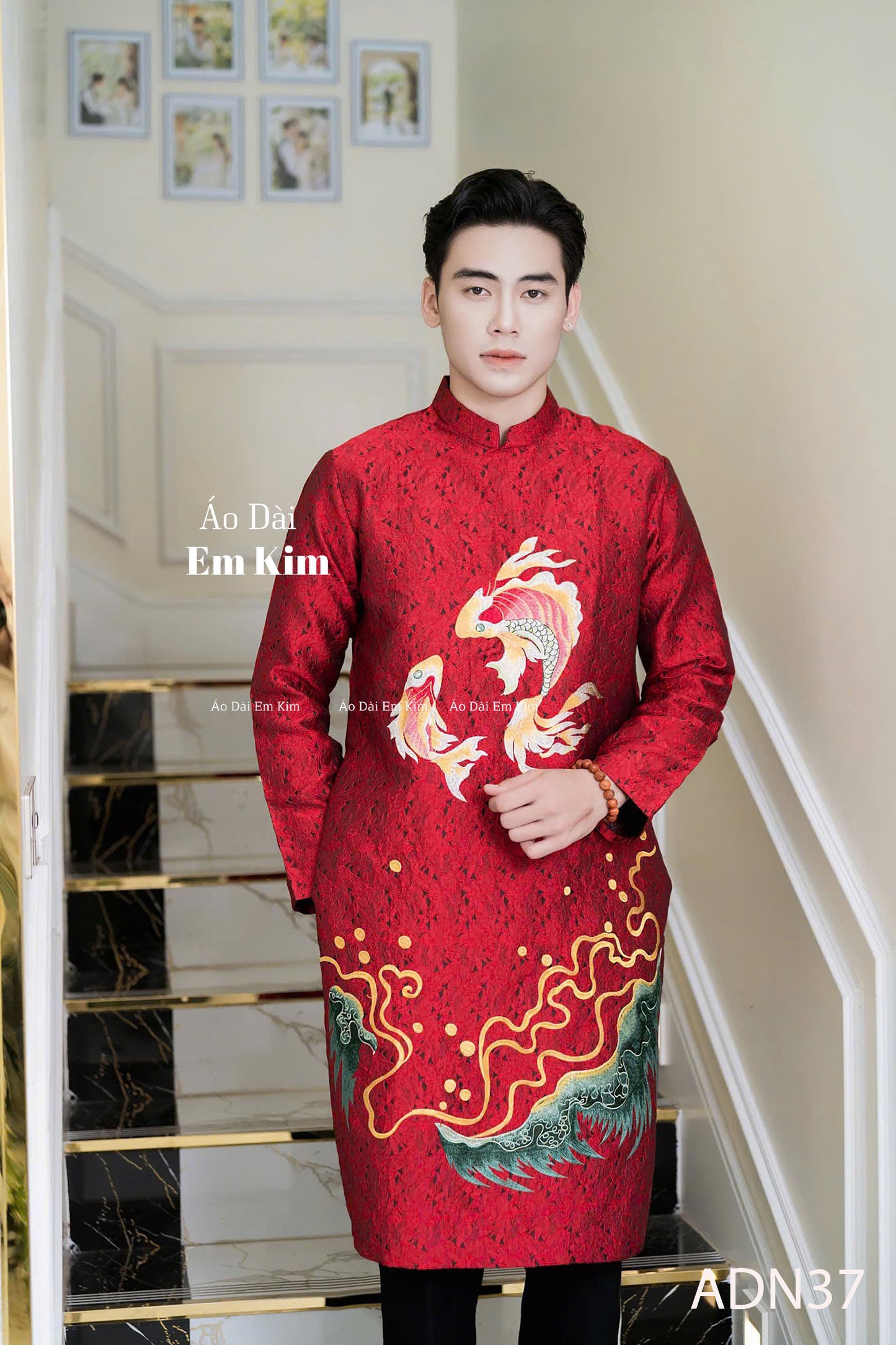 Red Embroidery Dad and Boy Ao dai  NO PANTS| Ao Dai Kids| Pre-made Traditional Vietnamese Ao Dai | Lunar New Year | Ao Dai for Boy |ADN37