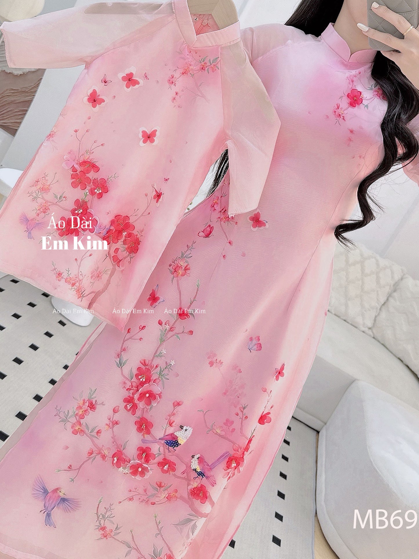 Pink floral Ao Dai |Bảng mẫu mẹ và bé| Ao Dai Me va Be modern silk organza| | Lunar New Year| MB69
