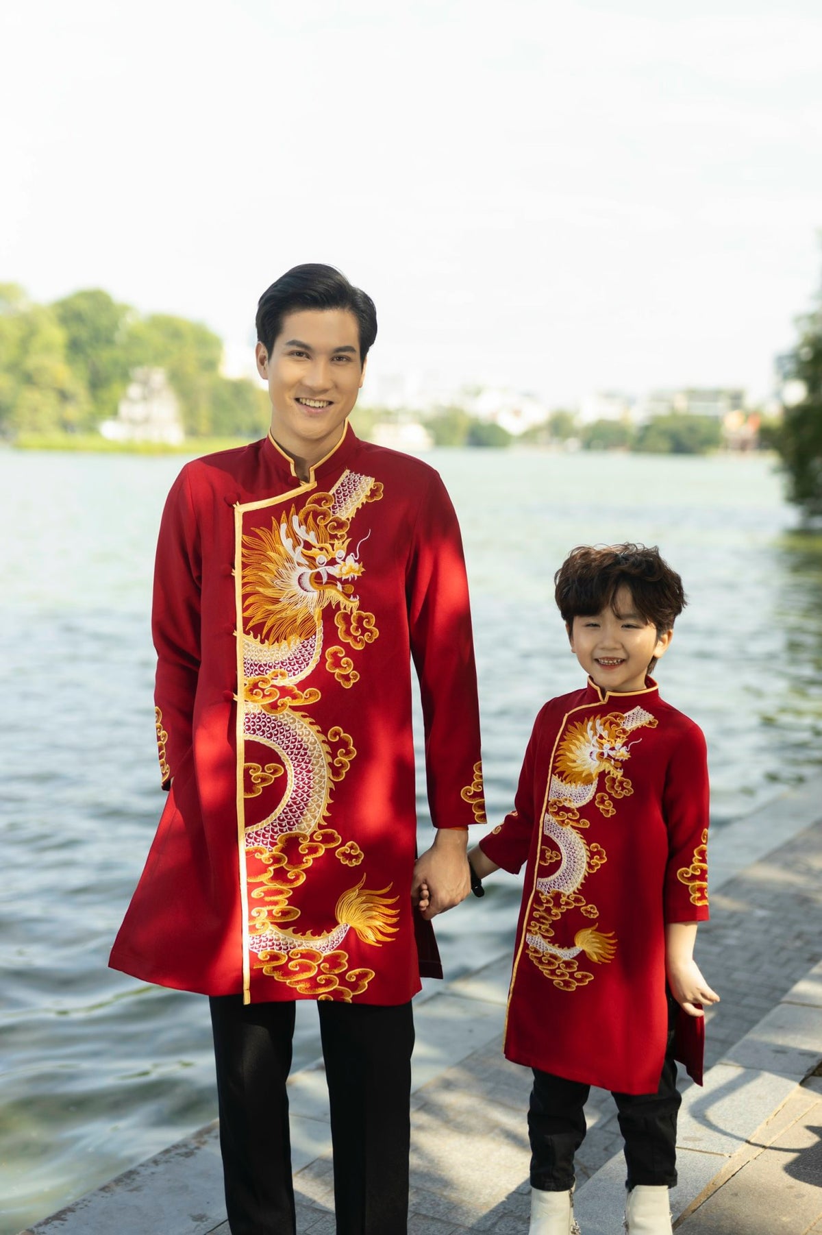 Ao Dai Men| RED Dragon embroidery ao dai for men tapta(No pants included) Lunar New Year | Vietnamese traditional   ADN01