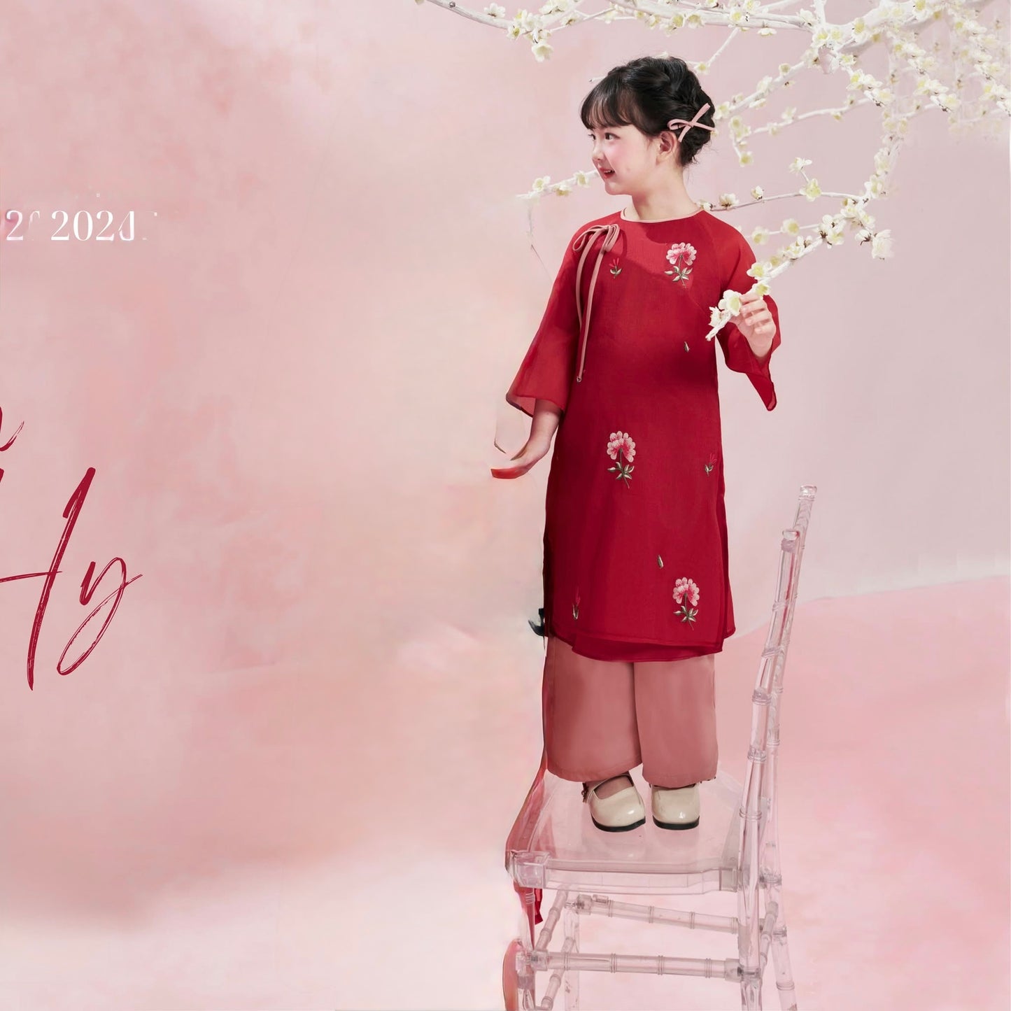 Ao dai for girl red S15