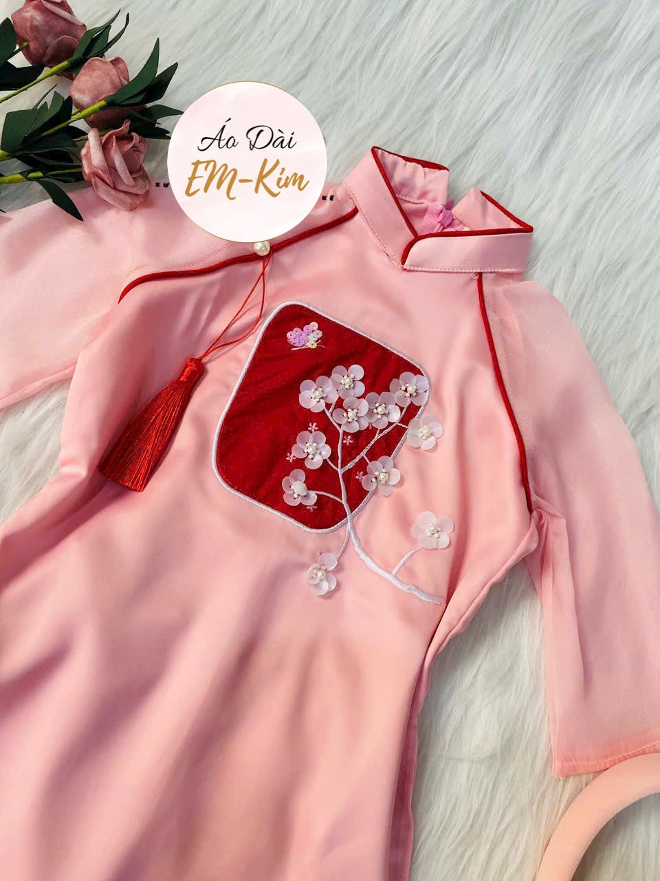 Mommy and Daughter Pink/Red Flower Ao Dai/ MB19