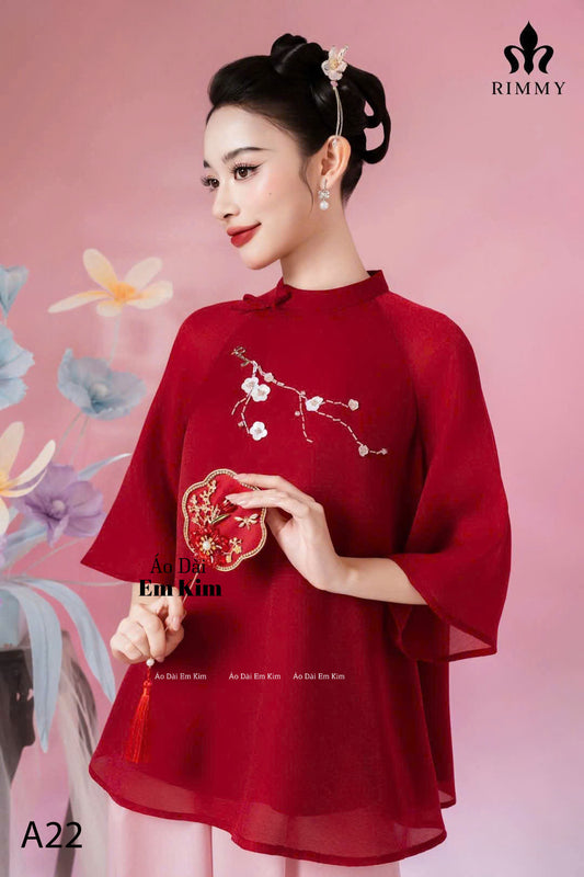 Di Chua Set | Pre-made Vietnamese Dress for Lunar New Year Ao Dai Viet Nam|Ao Dai Cach Tan with Pants A22