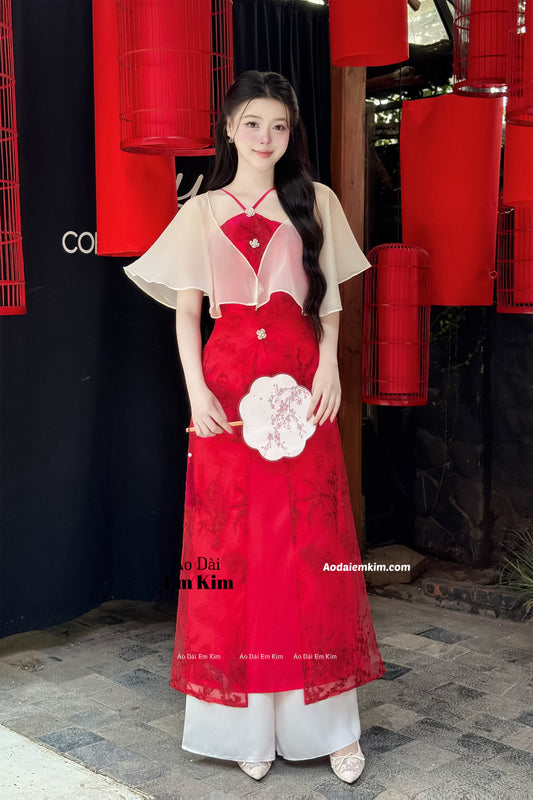 Yếm Red Ao Dai detachable sleeve B37
