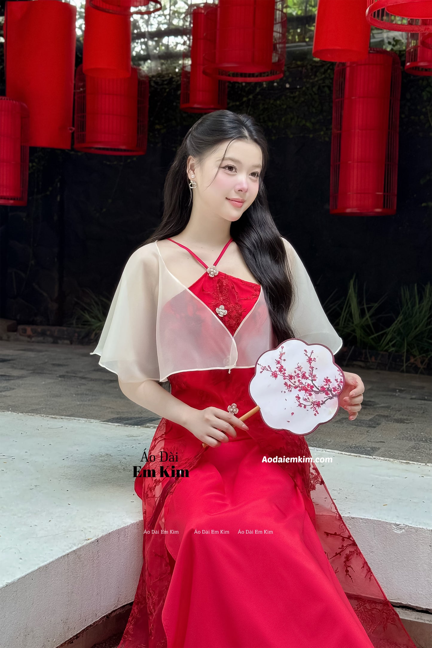 Yếm Red Ao Dai detachable sleeve B37