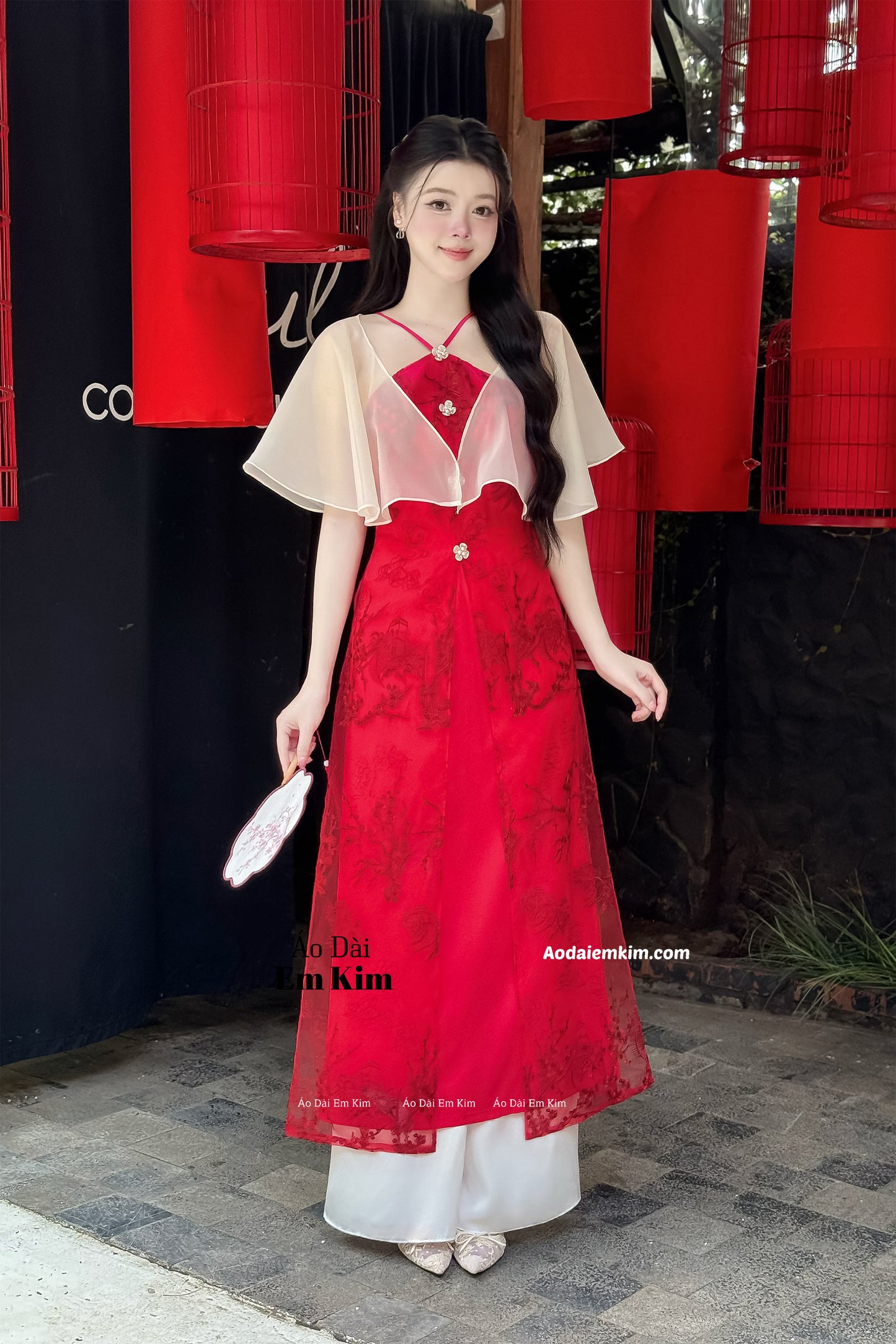 Yếm Red Ao Dai detachable sleeve B37
