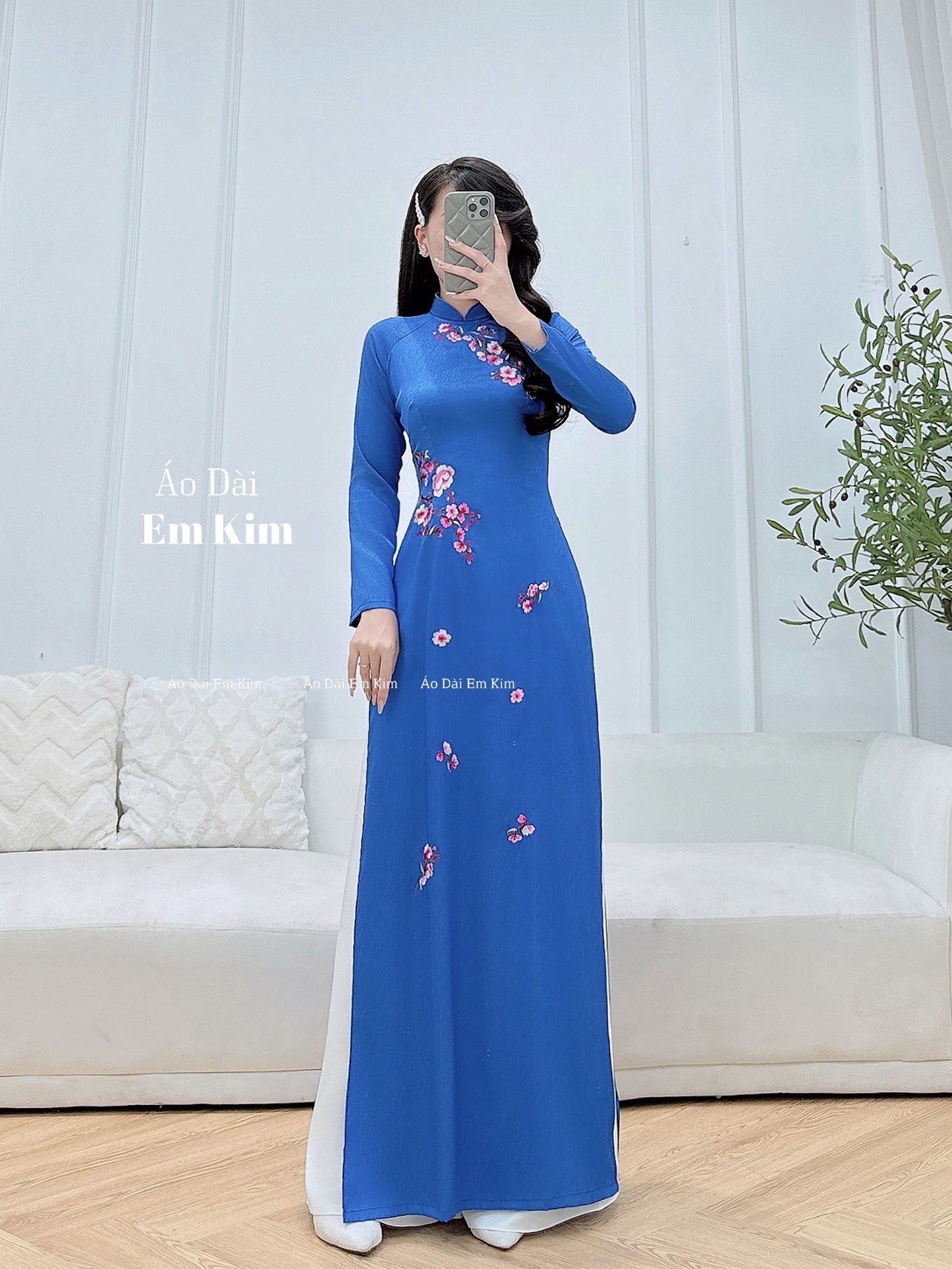 Blue theu Design Ao Dai  B34