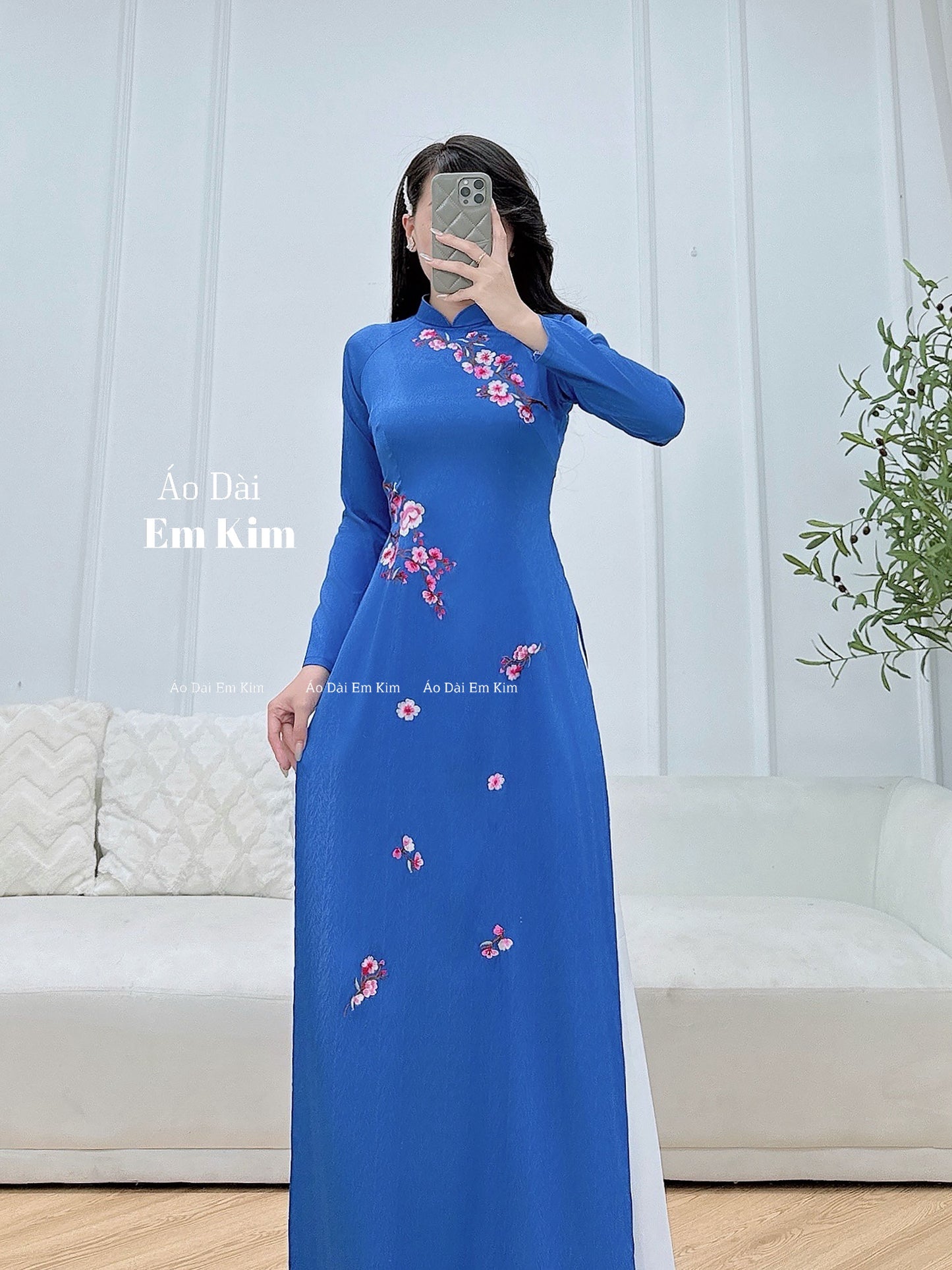 Blue theu Design Ao Dai  B34