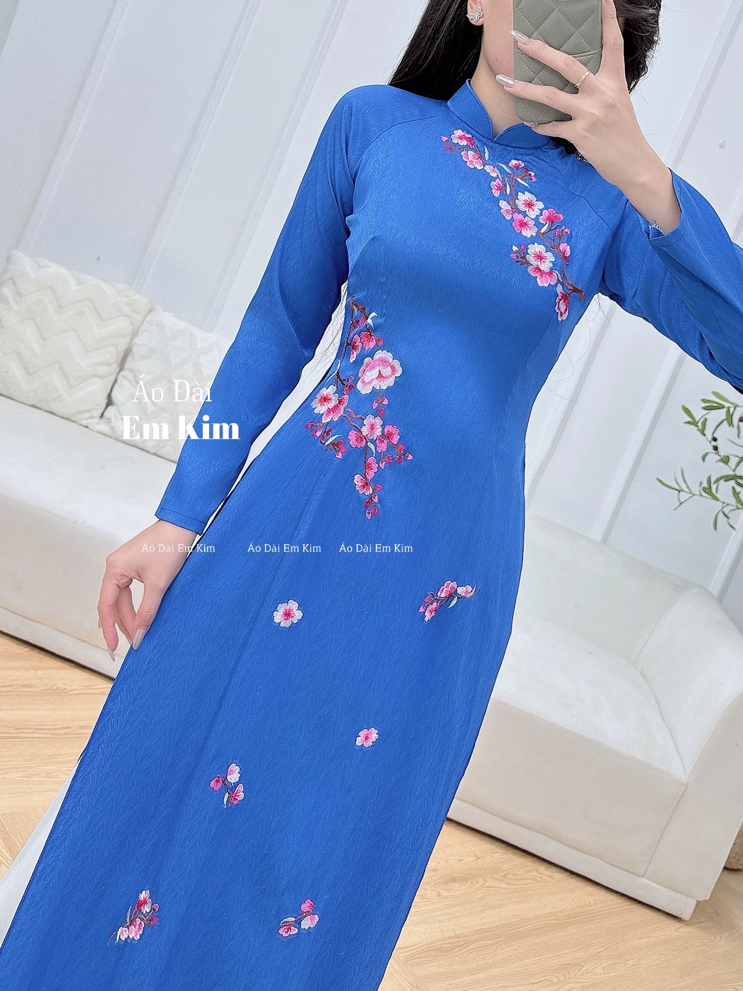Blue theu Design Ao Dai  B34