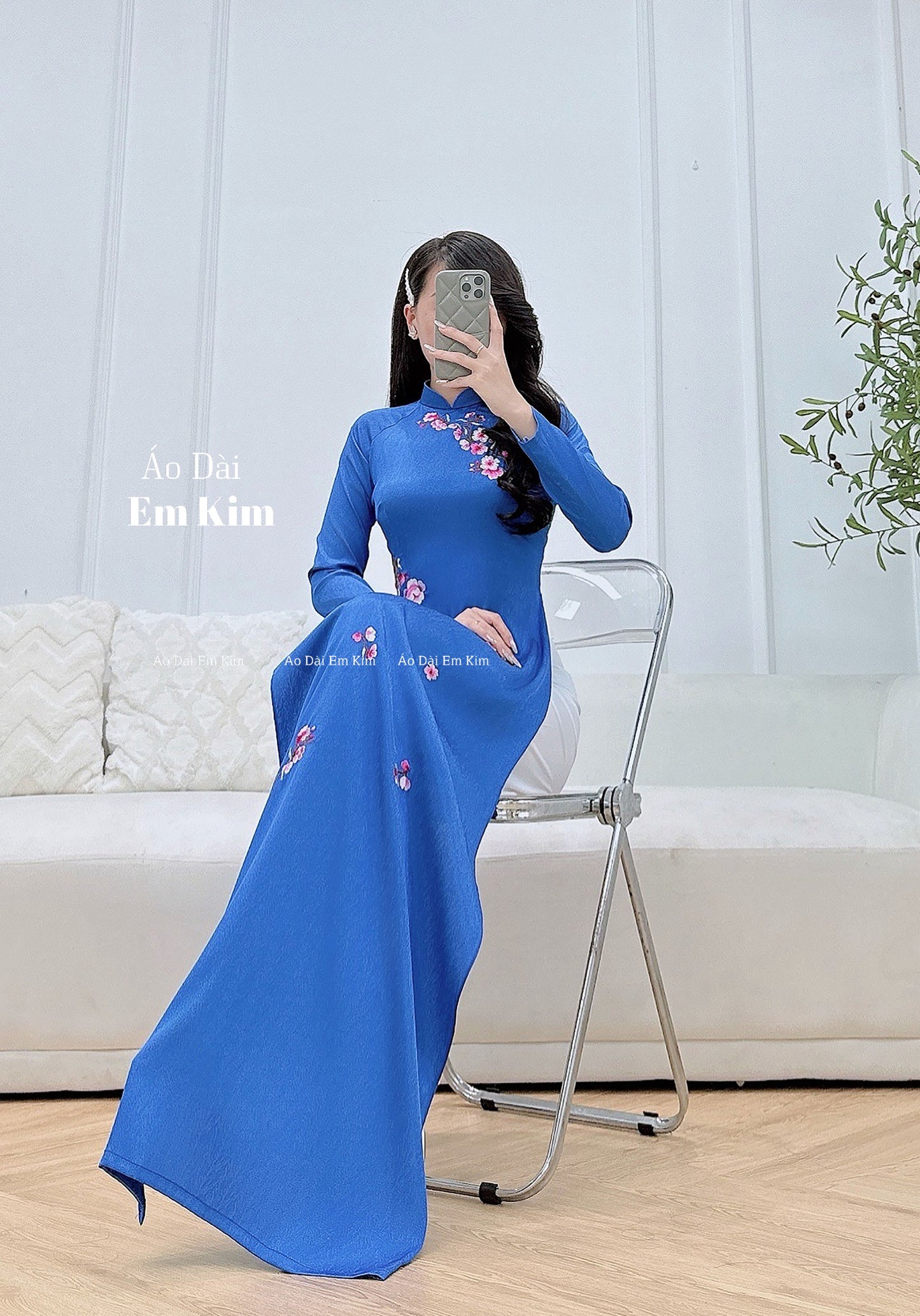 Blue theu Design Ao Dai  B34