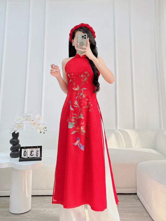 Sleeveless Ao Dài Yếm|  Modern Ao Dai | Pre-made Vietnamese Dress for Lunar New Year Ao Dai Viet Nam|Ao Dai Cach Tan with Pants S07