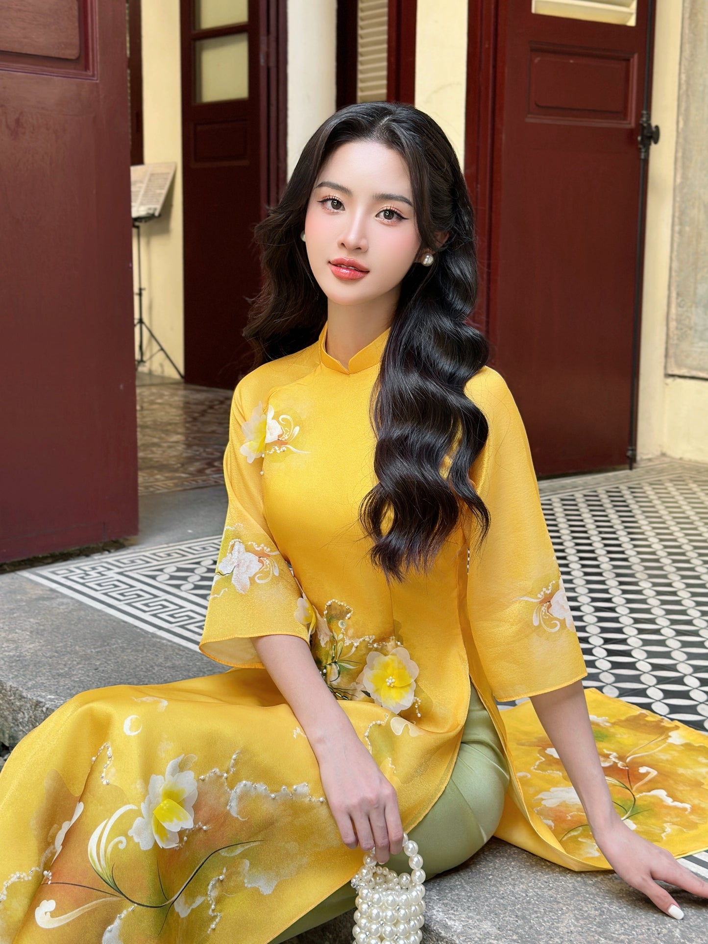 Yellow TN| Pre-made Vietnamese Dress for Lunar New Year Ao Dai Viet Nam|Ao Dai Cach Tan with Pants Q07