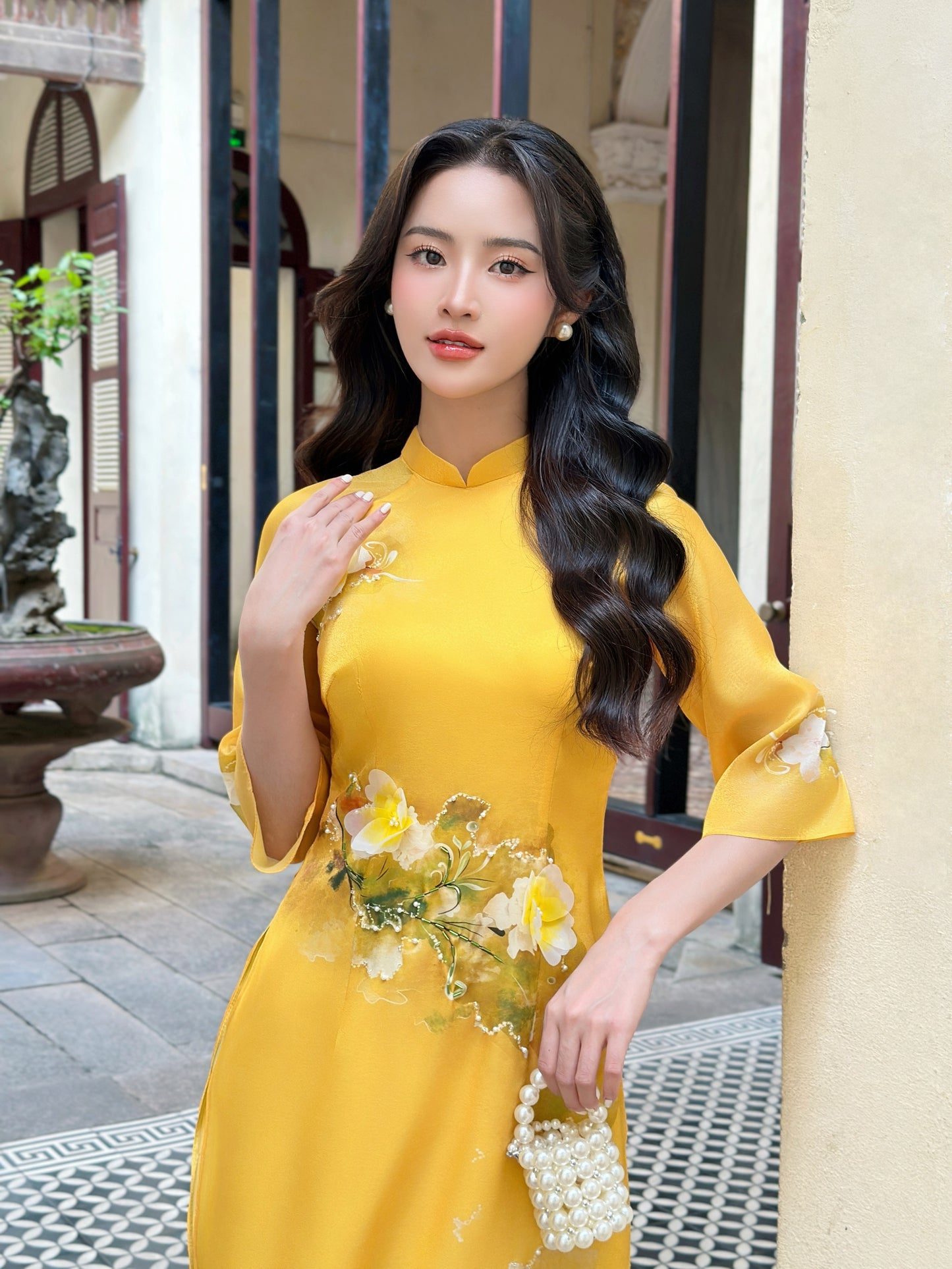 Yellow TN| Pre-made Vietnamese Dress for Lunar New Year Ao Dai Viet Nam|Ao Dai Cach Tan with Pants Q07