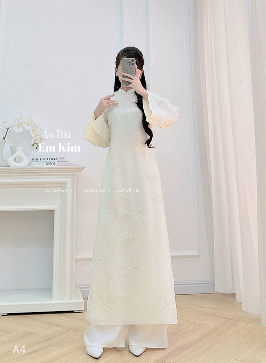 Cream lace embroidery Ao Dai A4