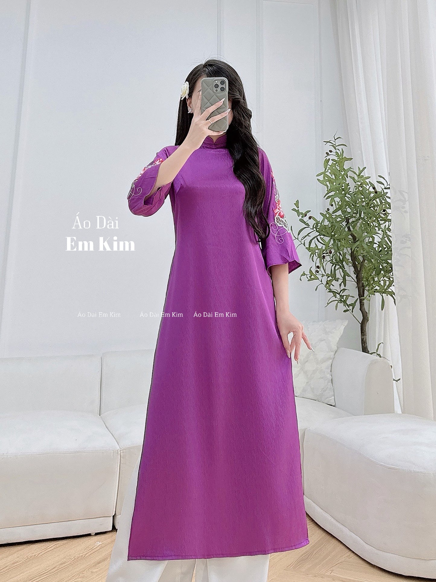 Purple theu Design Ao Dai  B36