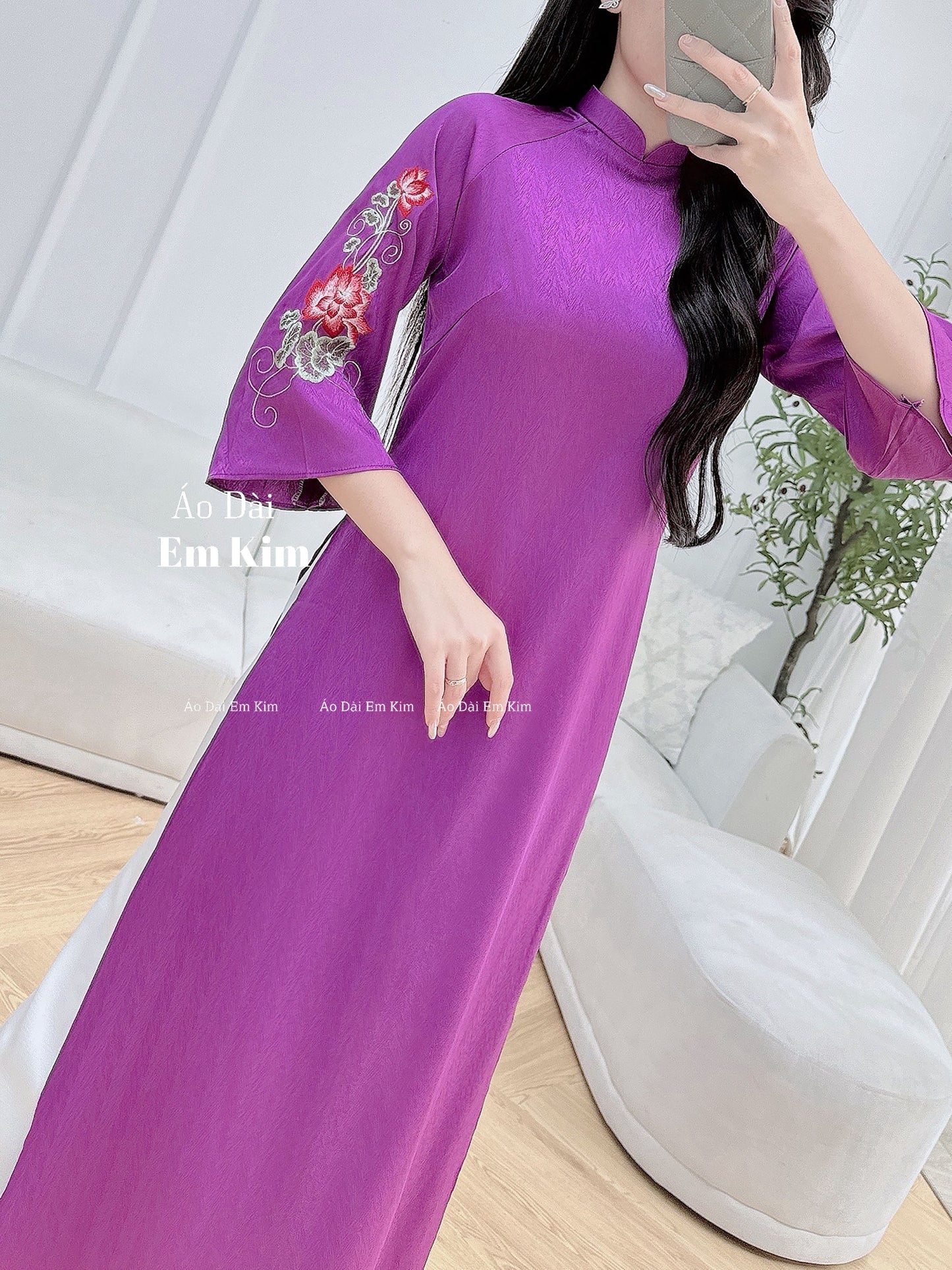 Purple theu Design Ao Dai  B36