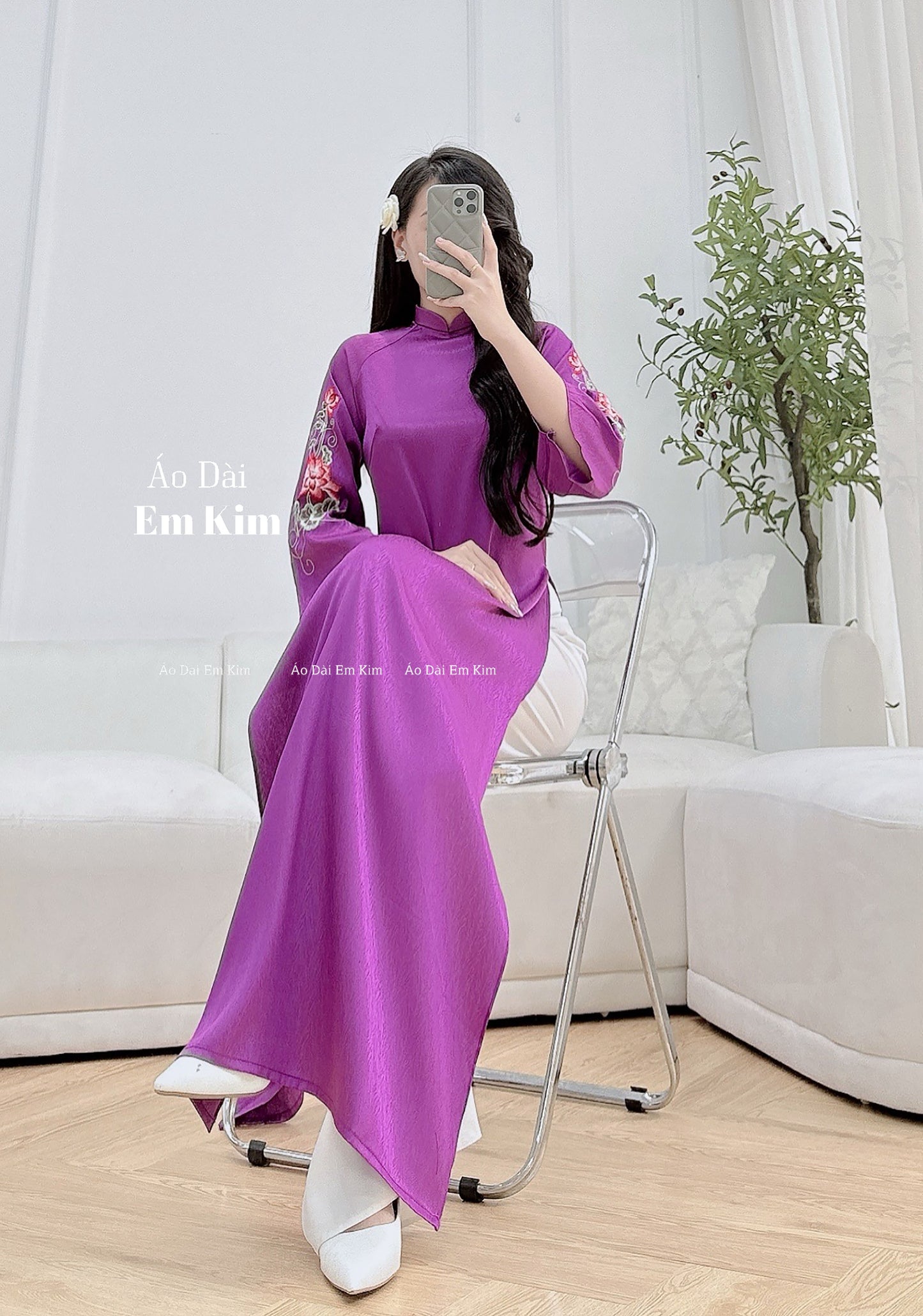 Purple theu Design Ao Dai  B36