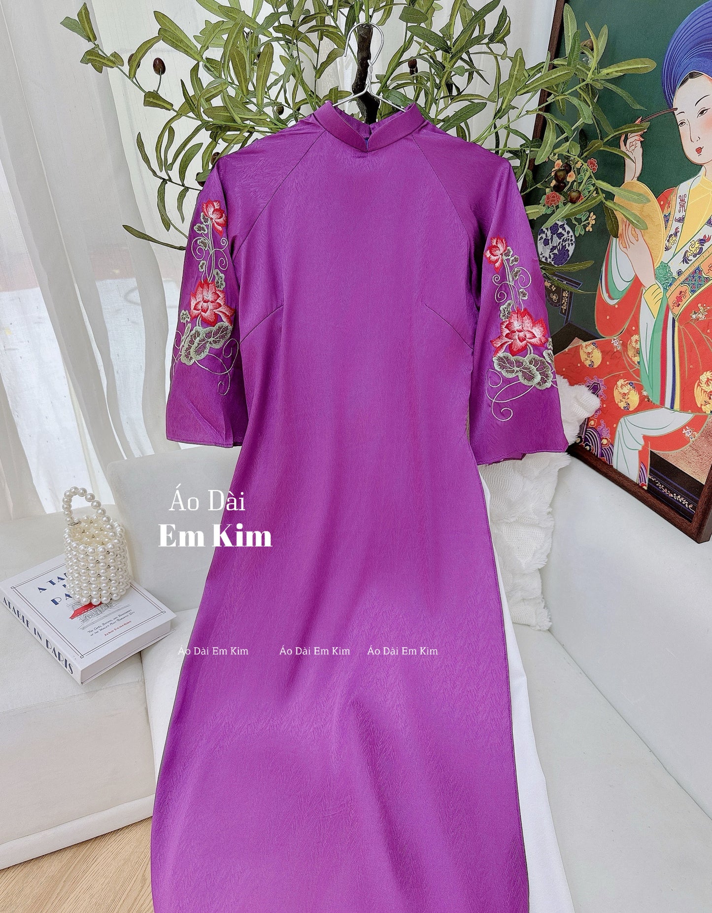 Purple theu Design Ao Dai  B36