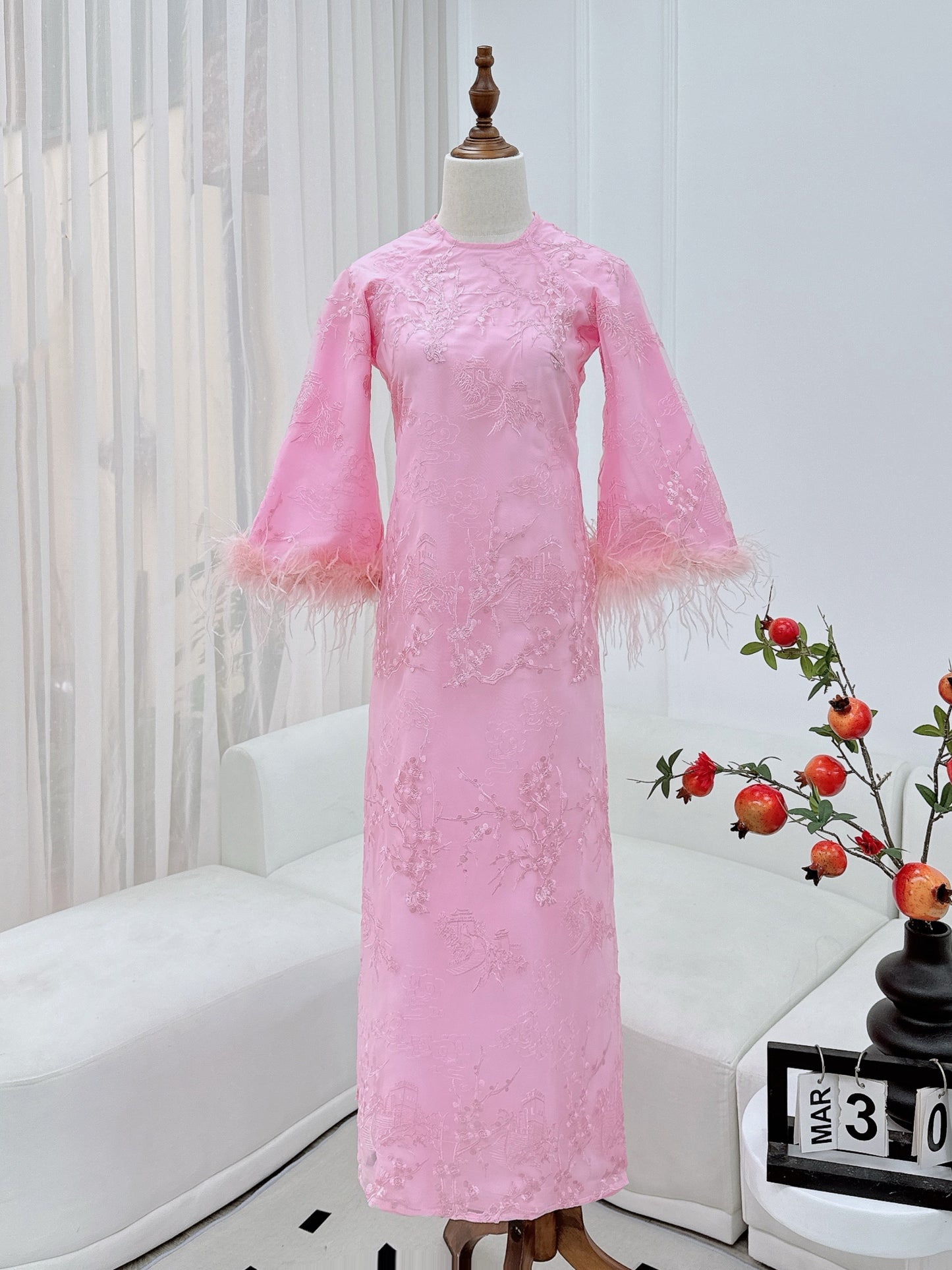 PINK Feather Sleeve Mommy and me matching ao dai| Ao Dai Me va Be modern silk organza| | Lunar New Year| MB63