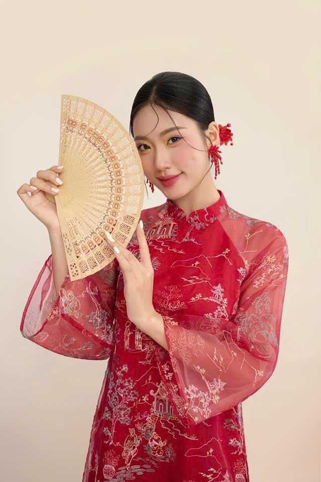 Đỏ Thuỷ Hạc| Pre-made Vietnamese Dress for Lunar New Year Ao Dai Viet Nam|Ao Dai Cach Tan with Pants Q11