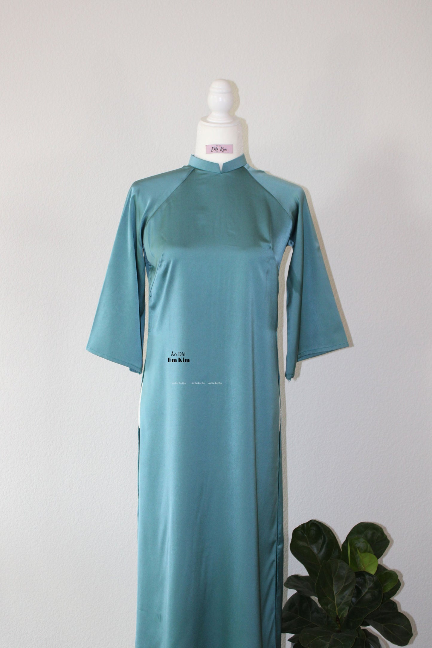 Lụa Mỹ  plain Mint shifted Cach Tan Ao Dai Set |G38