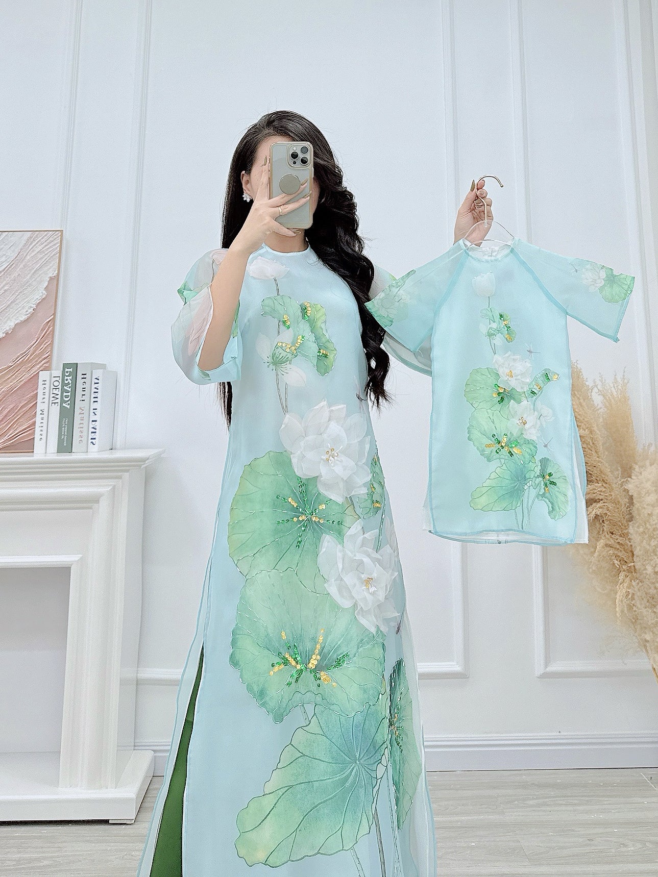 Xanh Sen  Mommy and me matching ao dai set for women and girl| Ao Dai Me va Be modern silk organza| | Lunar New Year| MB57