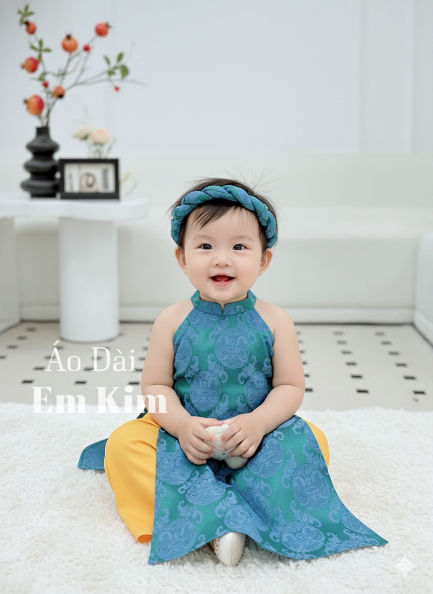 Ao Dai Girl Gấm Blue GD58C
