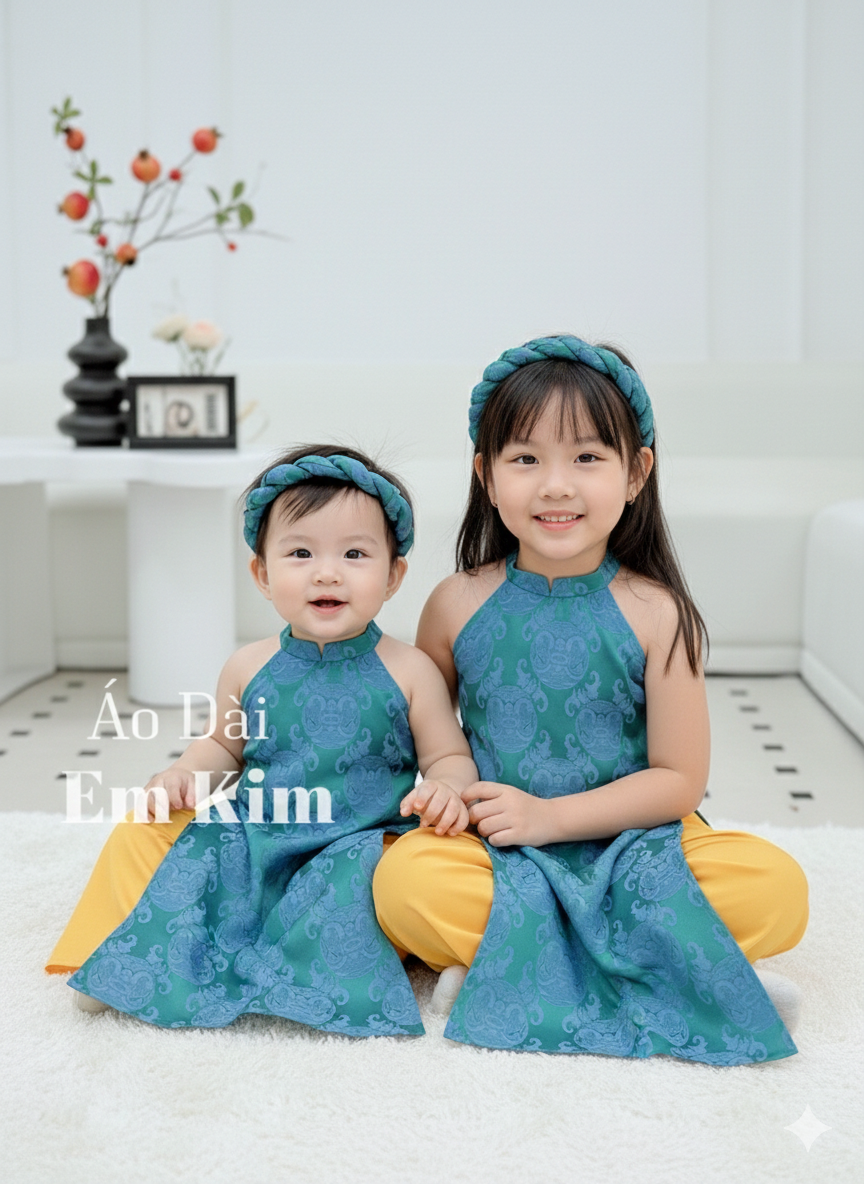 Ao Dai Girl Gấm Blue GD58C