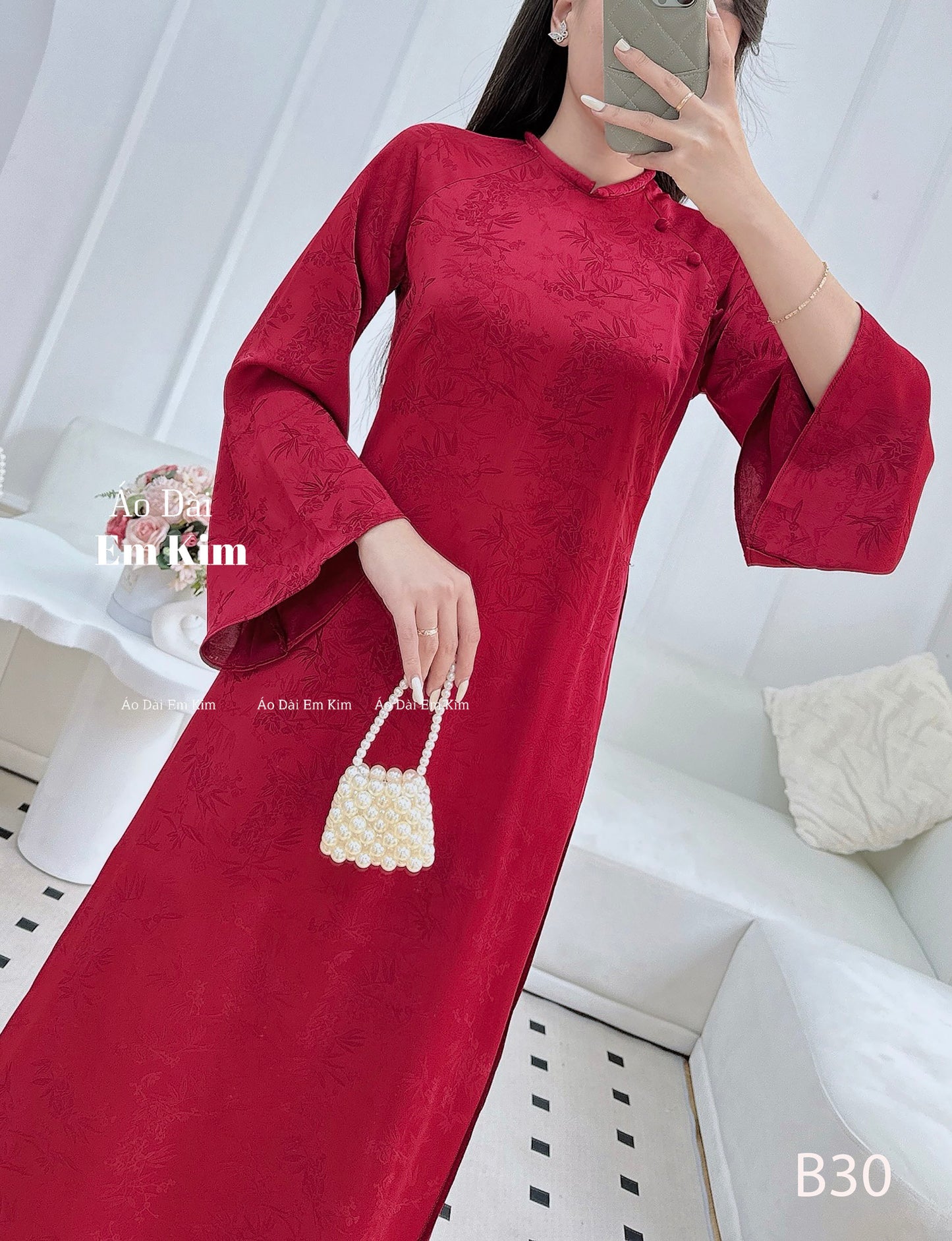 Trendy gam Red Ao Dai plain | B30