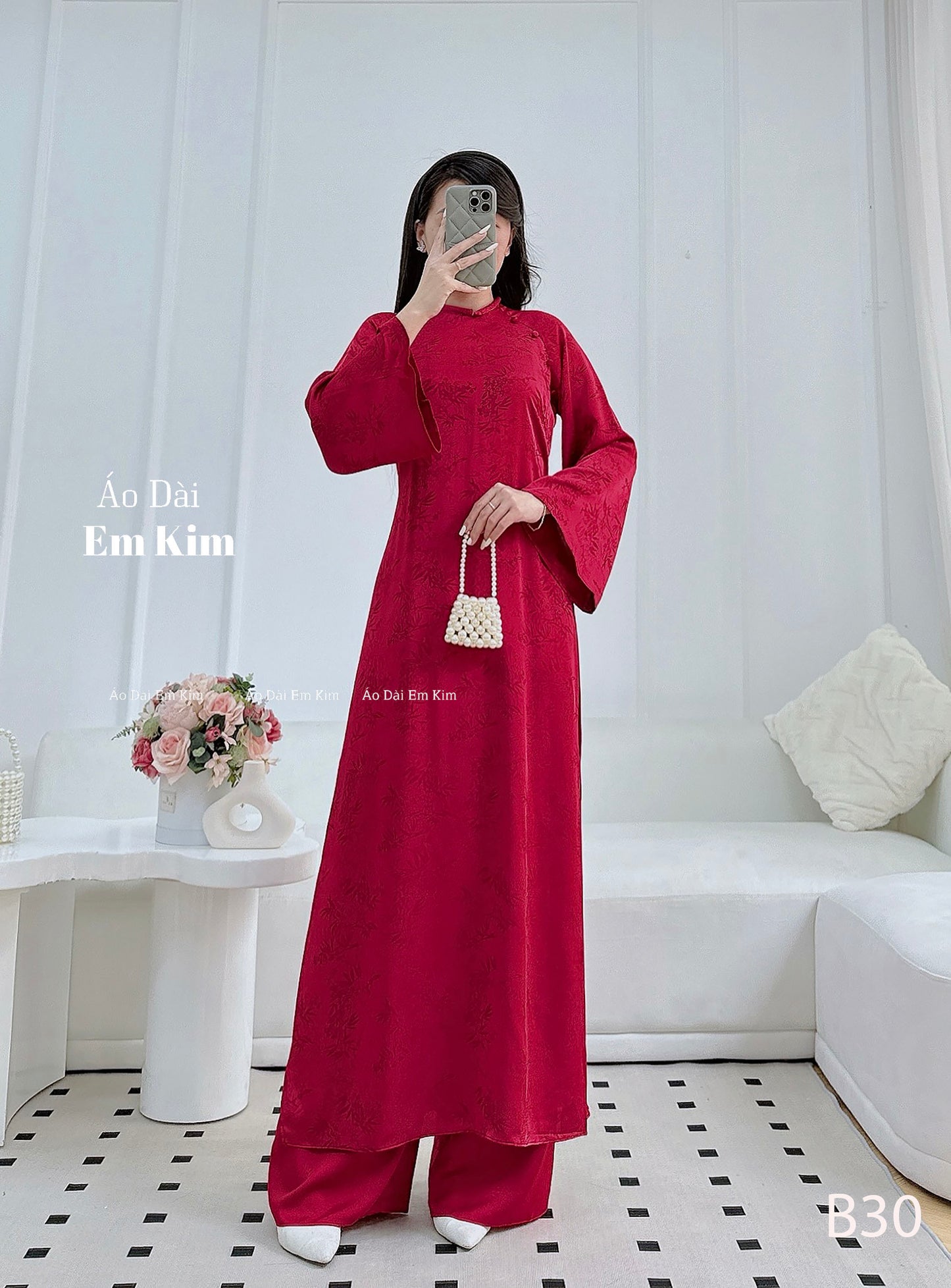 Trendy gam Red Ao Dai plain | B30