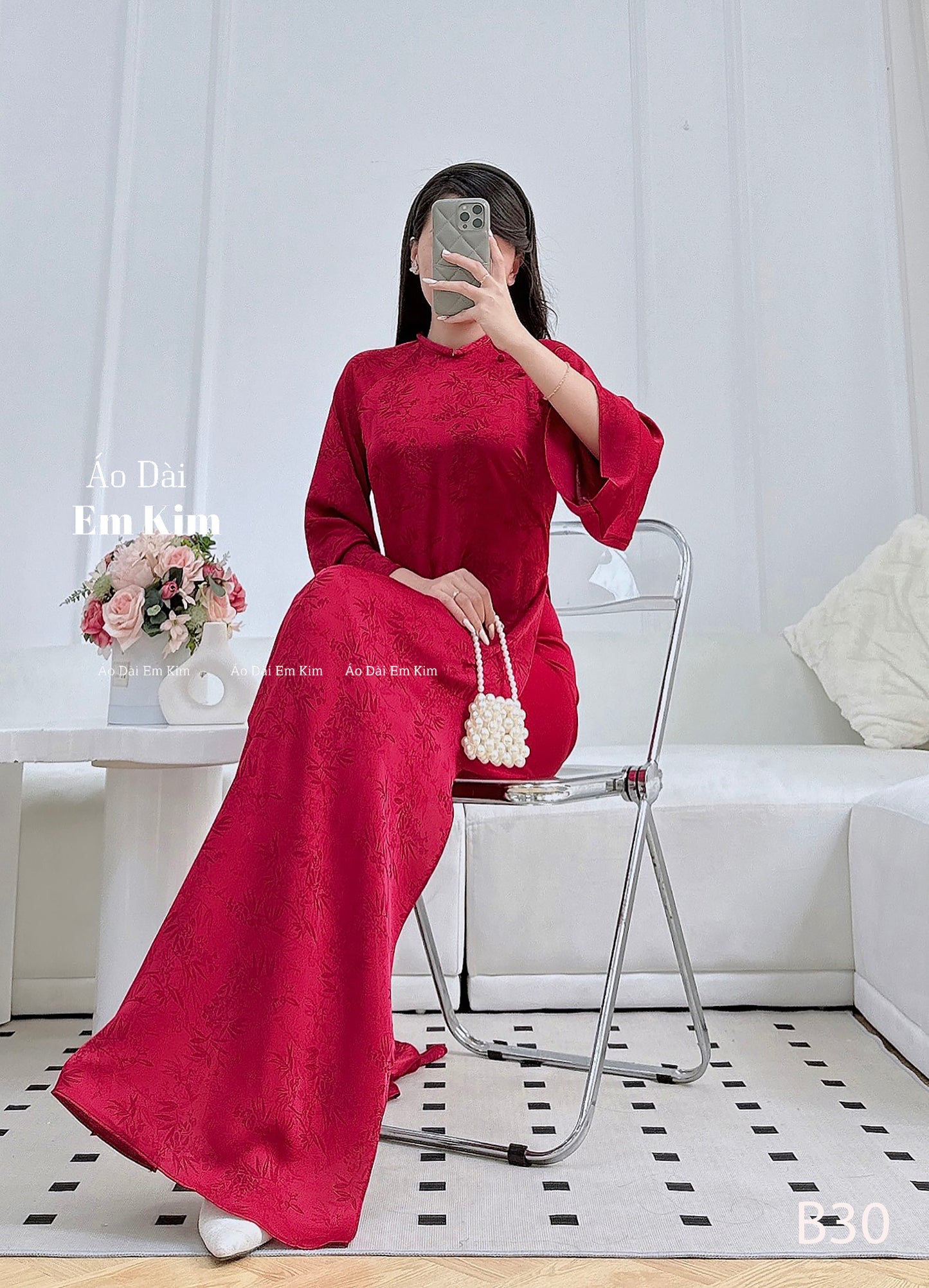 Trendy gam Red Ao Dai plain | B30