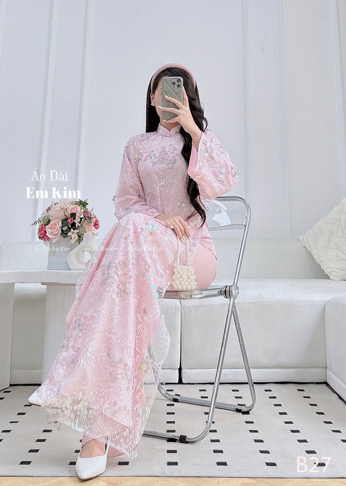 Kim sa Bling bling Pink ao Dai| B27