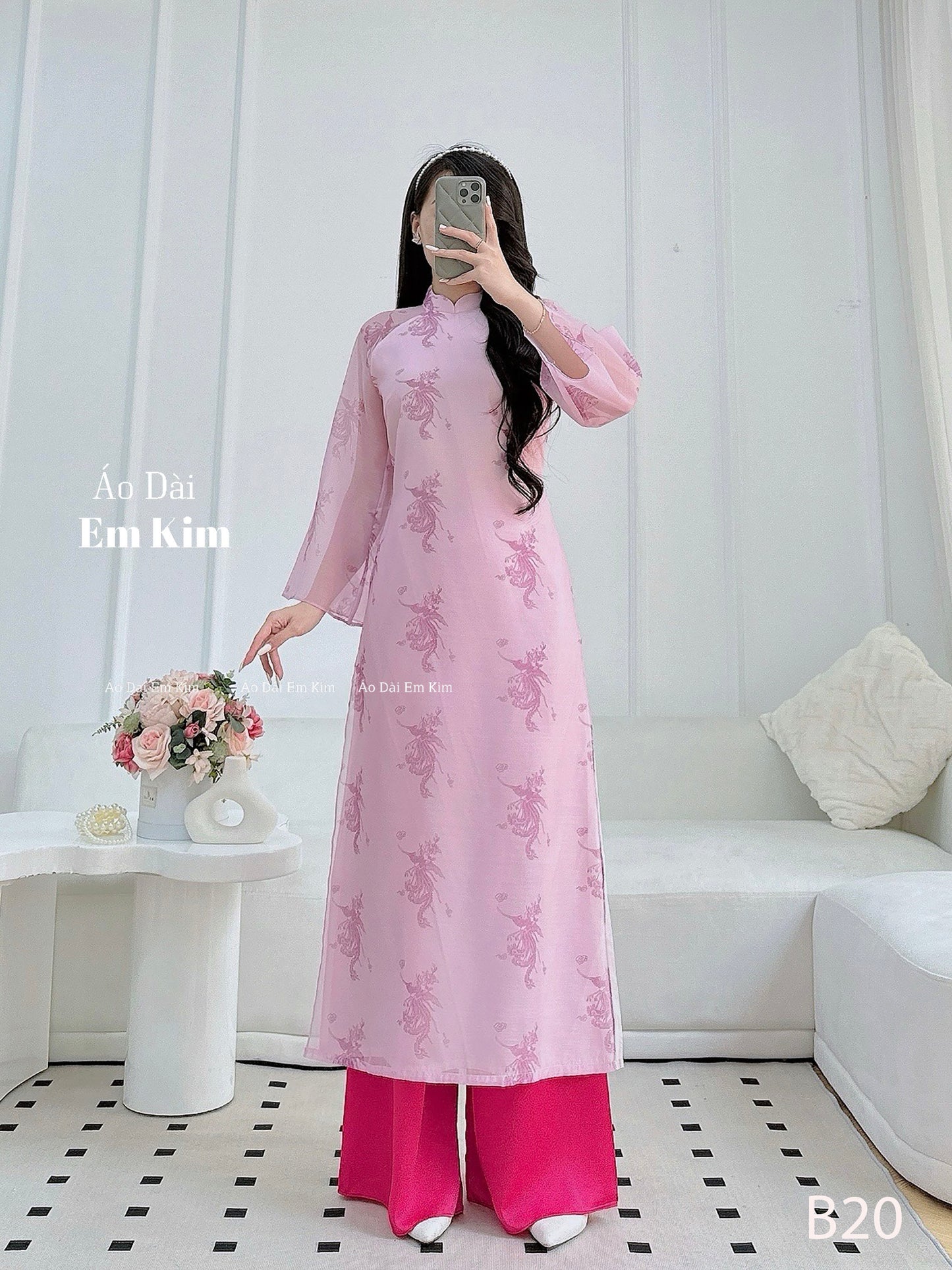 Pink Silk flare sleeve Ao Dai |B20