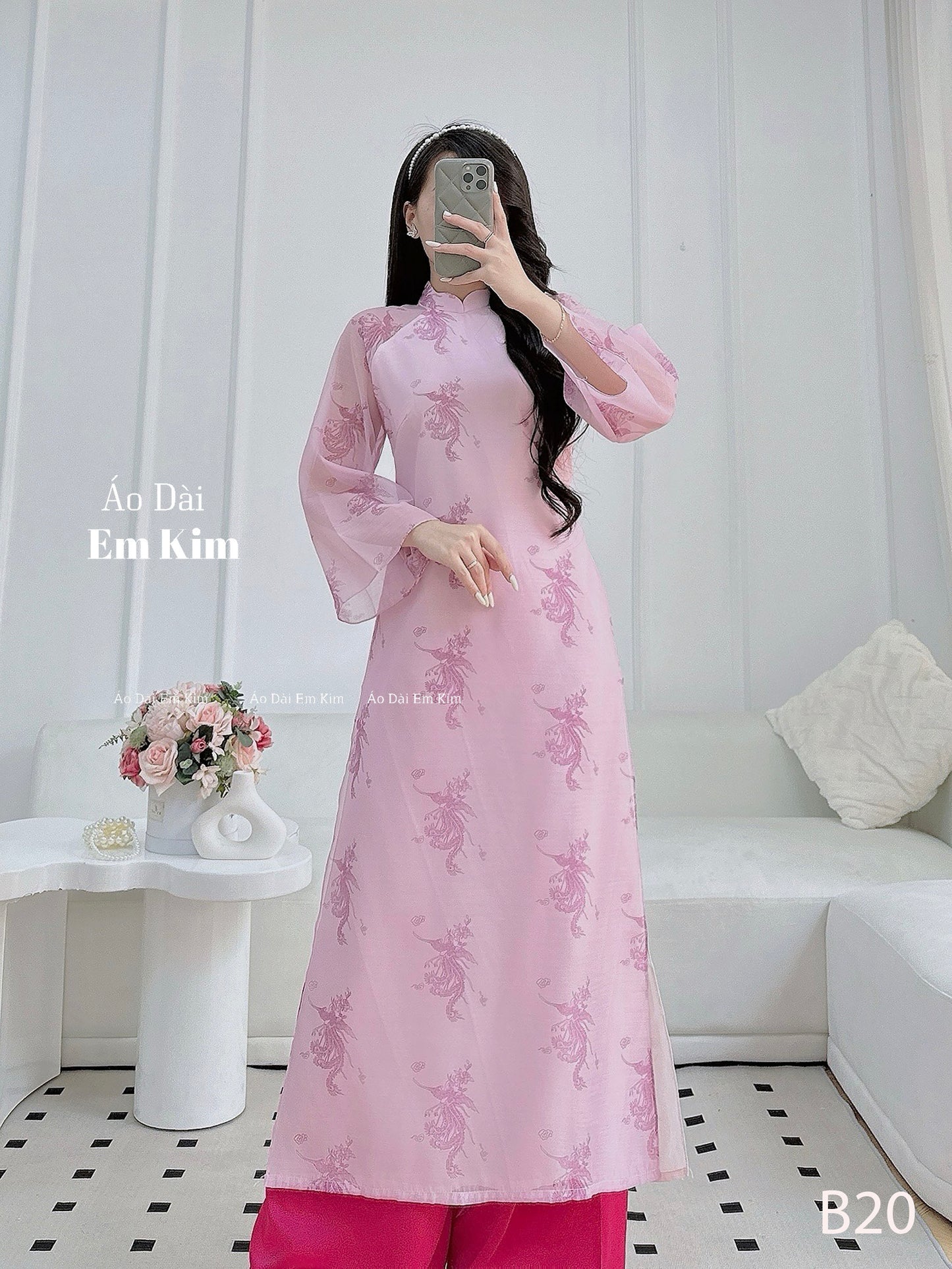 Pink Silk flare sleeve Ao Dai |B20