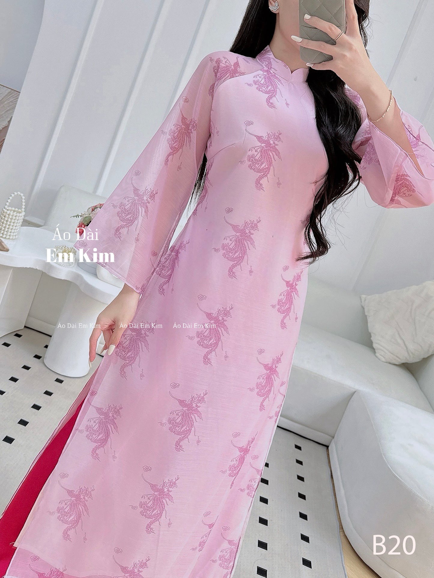 Pink Silk flare sleeve Ao Dai |B20
