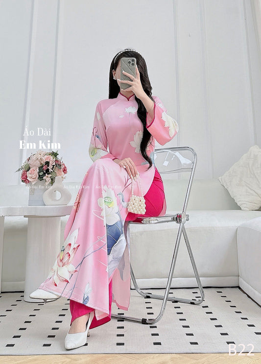 Ao Dai lụa TET 2026 Pink B22