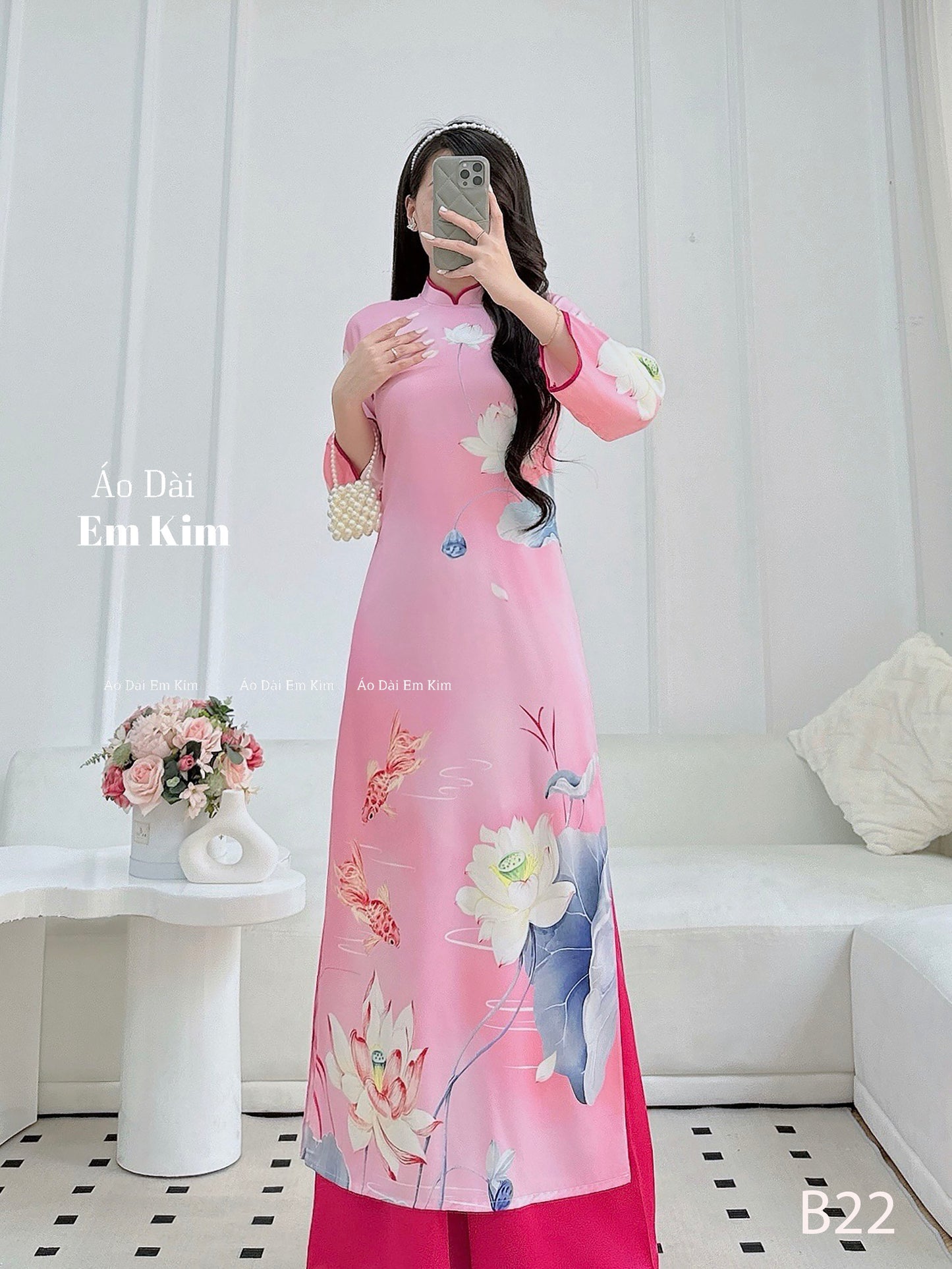 Ao Dai lụa TET 2026 Pink B22