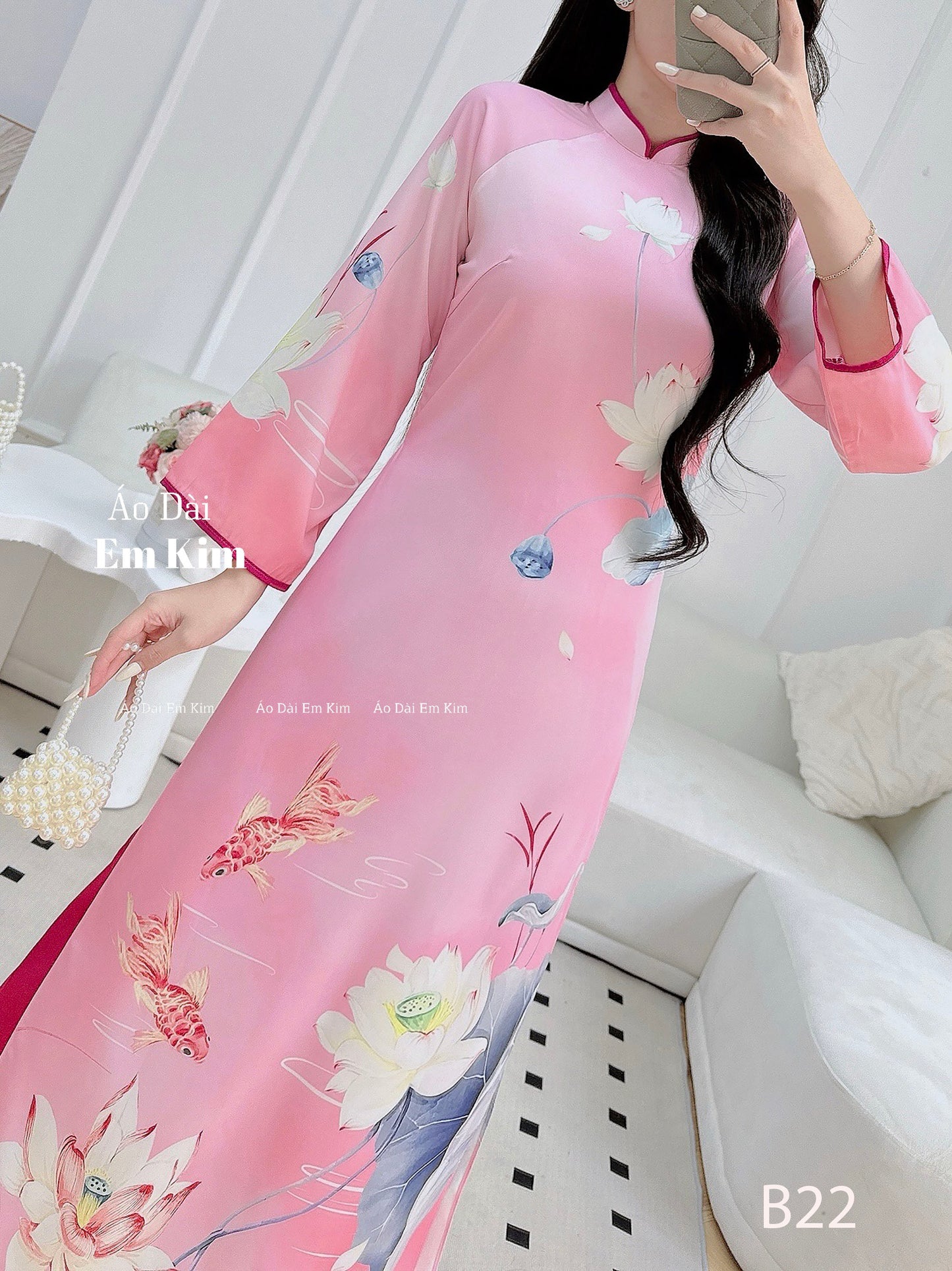 Ao Dai lụa TET 2026 Pink B22