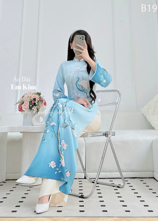 Ao Dai lụa TET 2026 Blue B19